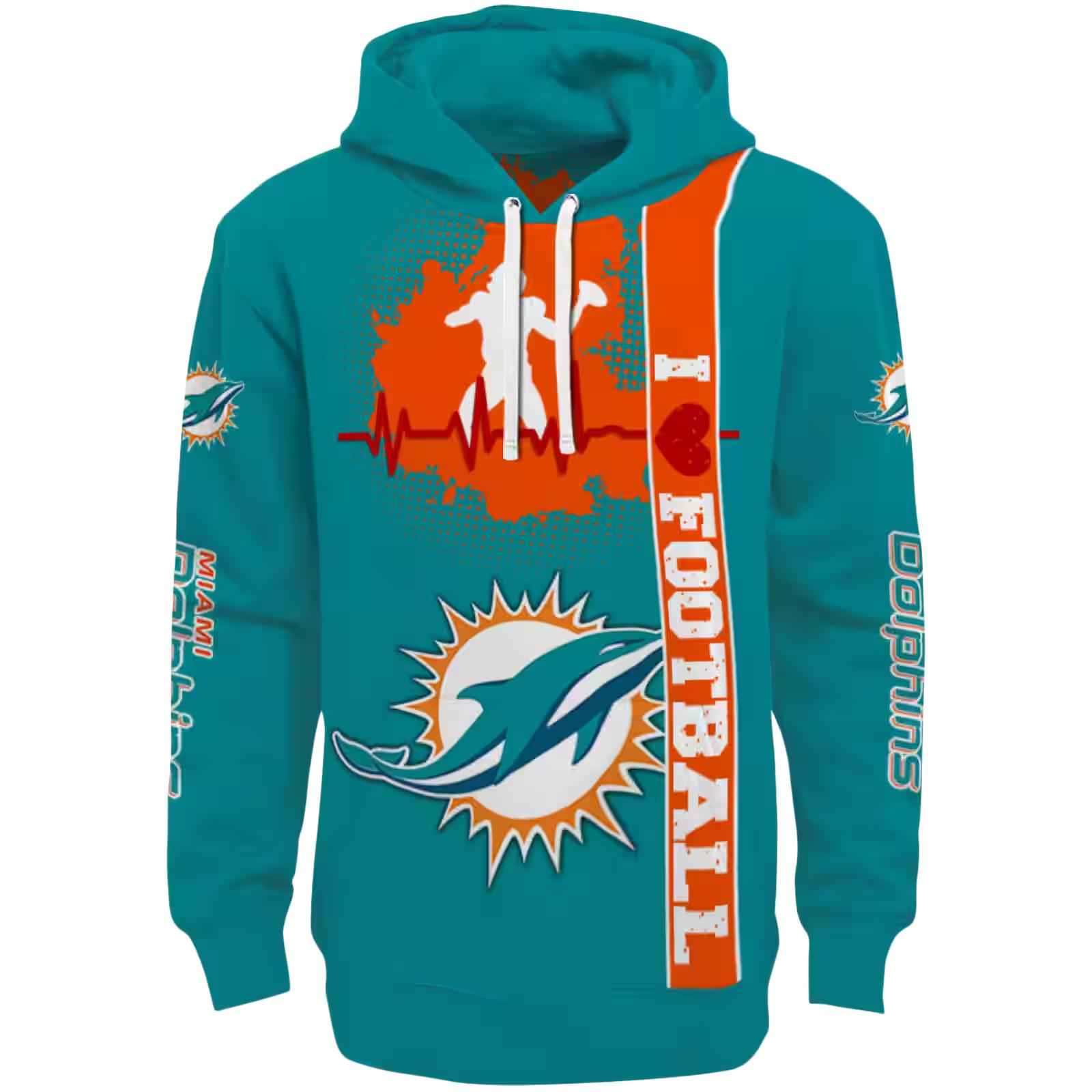 Miami Dolphins Football Heartbeat Aqua Hoodie