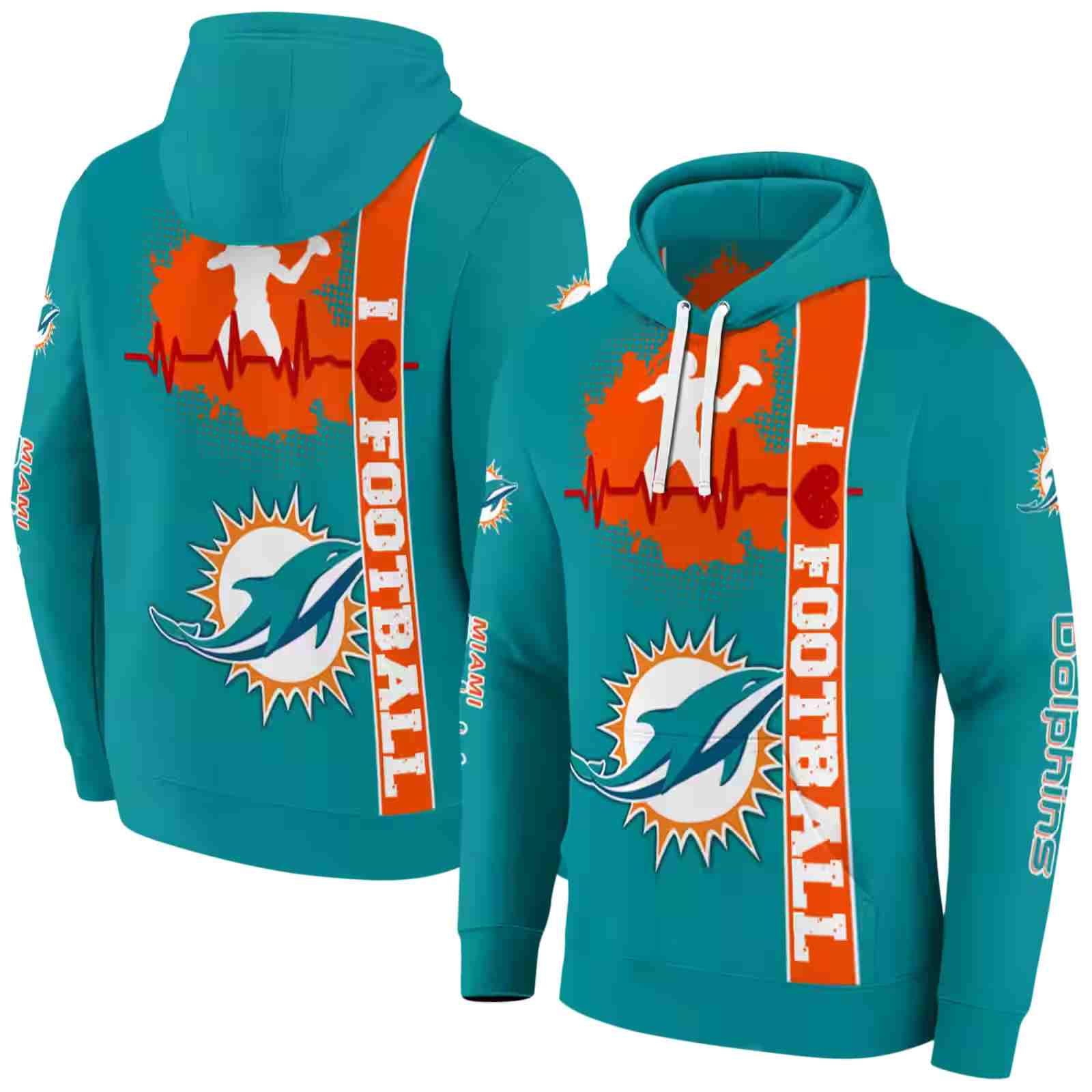 miami dolphins football heartbeat aqua hoodie fashion forward