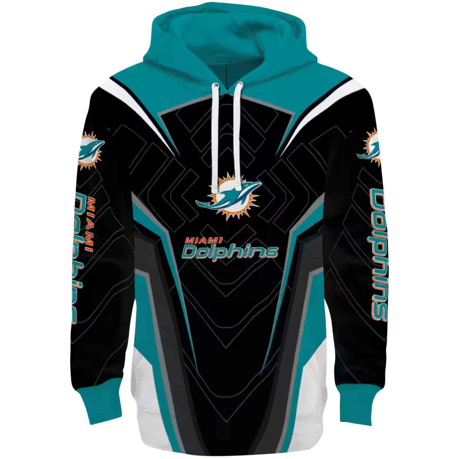 Miami Dolphins Futuristic Pattern Aqua Black Hoodie