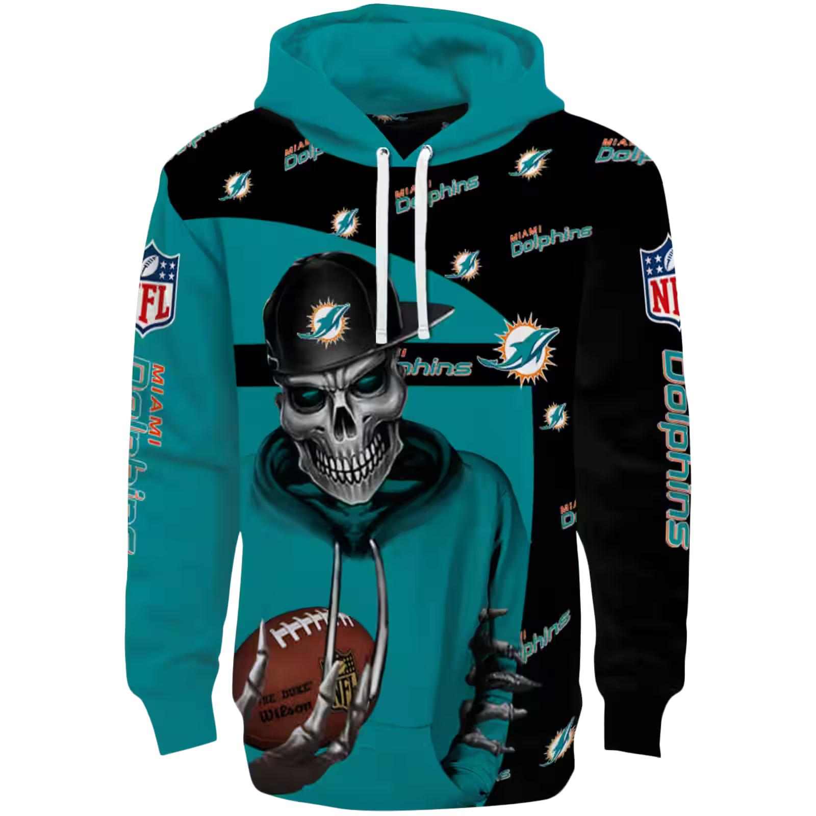 Miami Dolphins Grim Vibe Aqua Black Hoodie