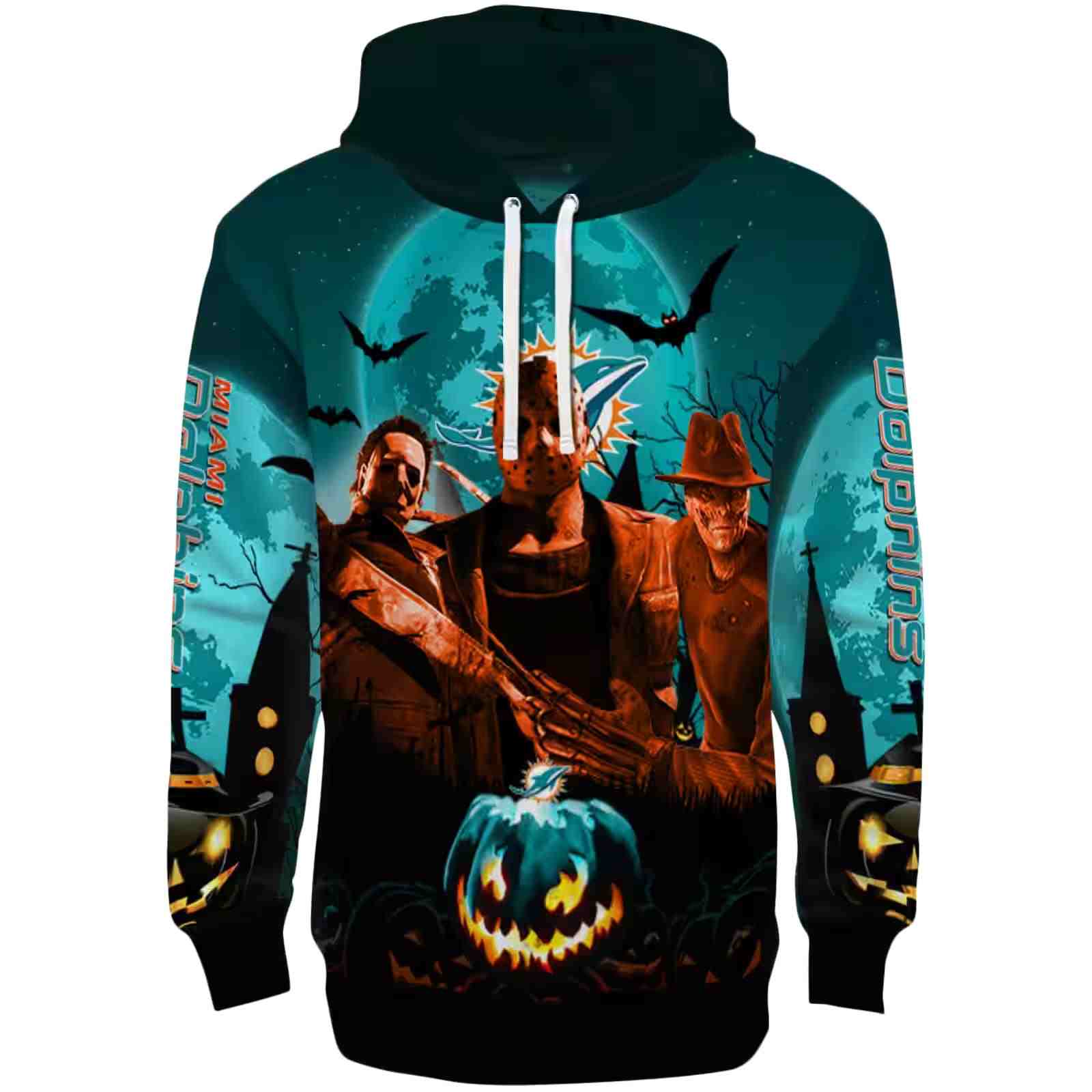 Miami Dolphins Halloween Vibes Aqua Black Hoodie