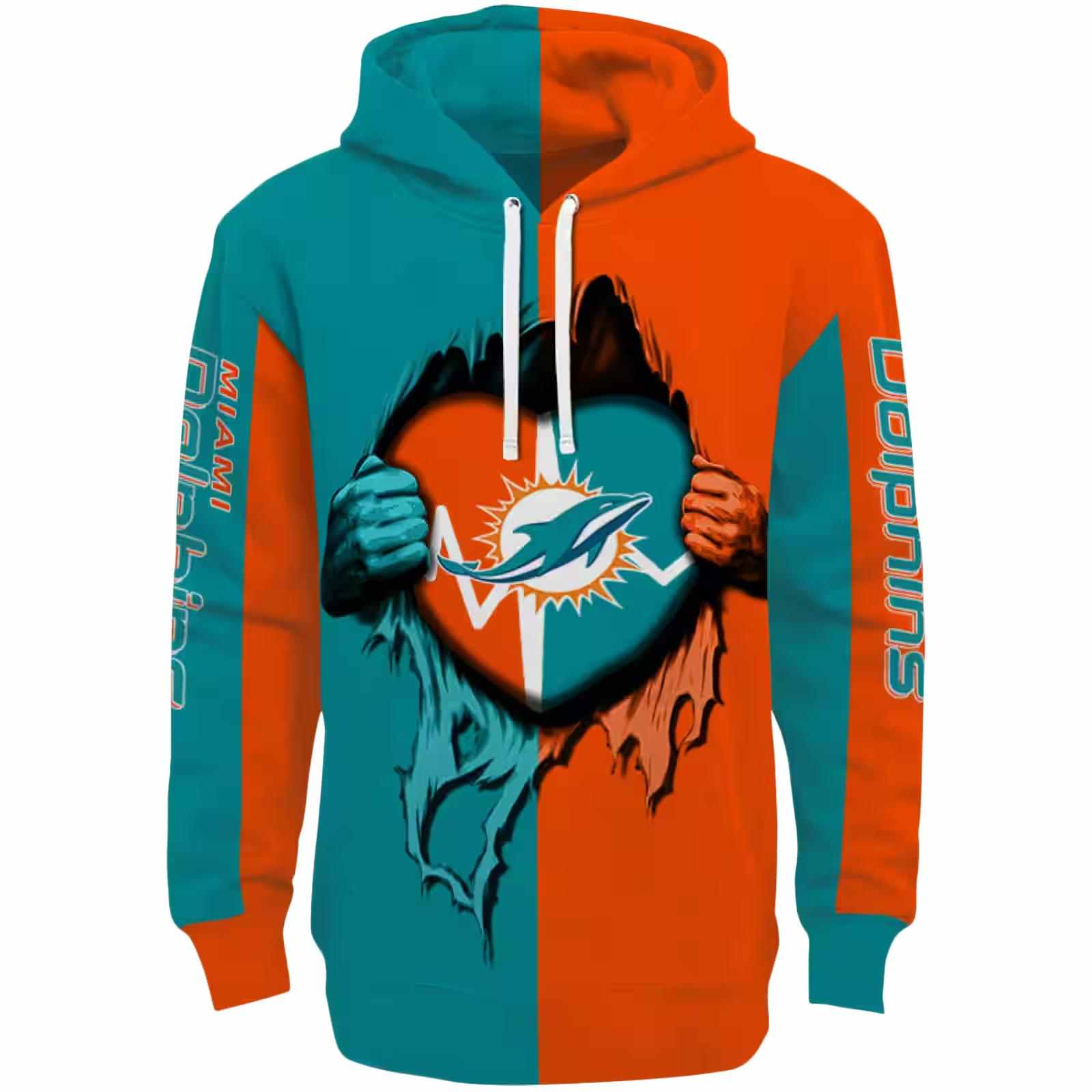 Miami Dolphins Heartbeat Graphic Aqua Hoodie