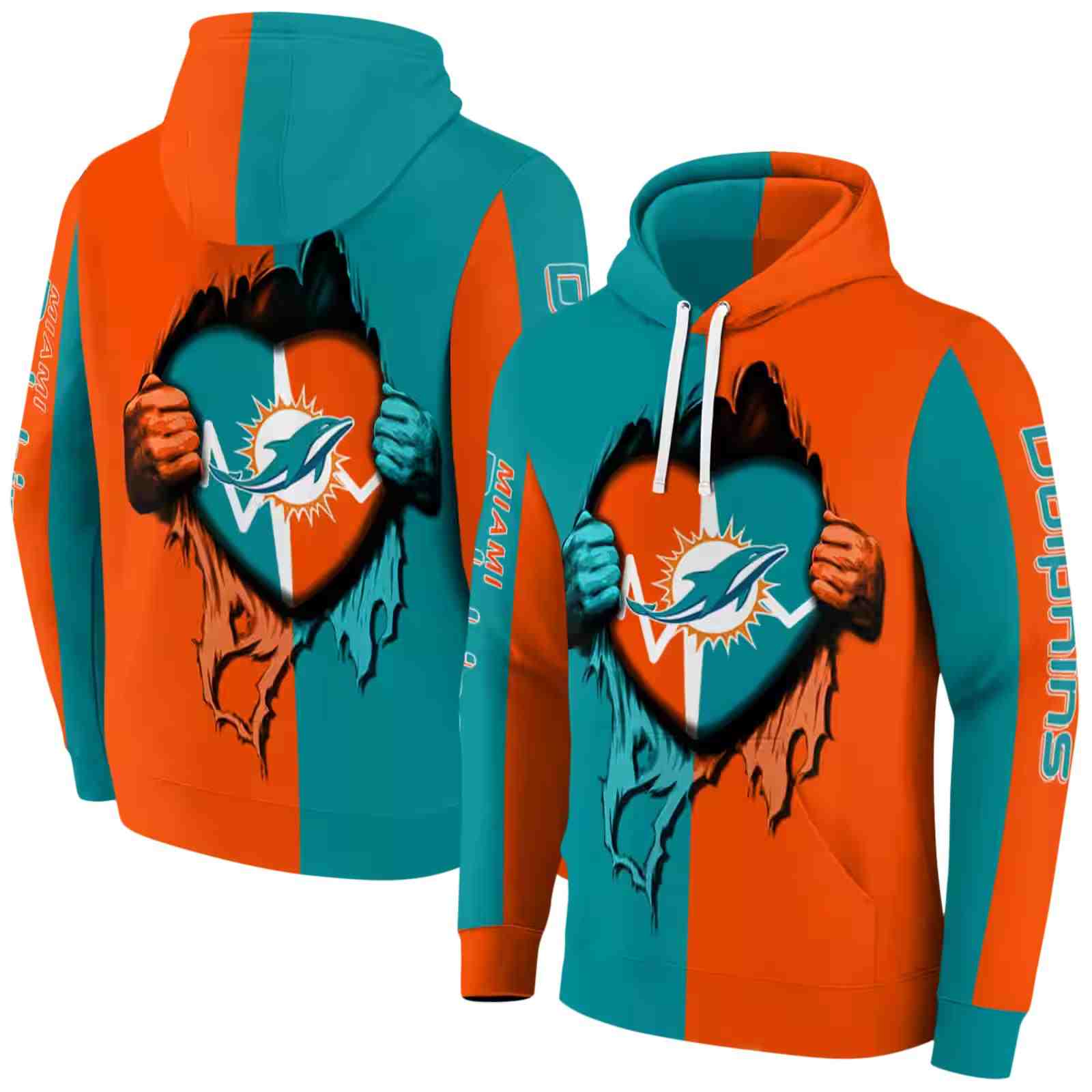 miami dolphins heartbeat graphic aqua hoodie fashion forward