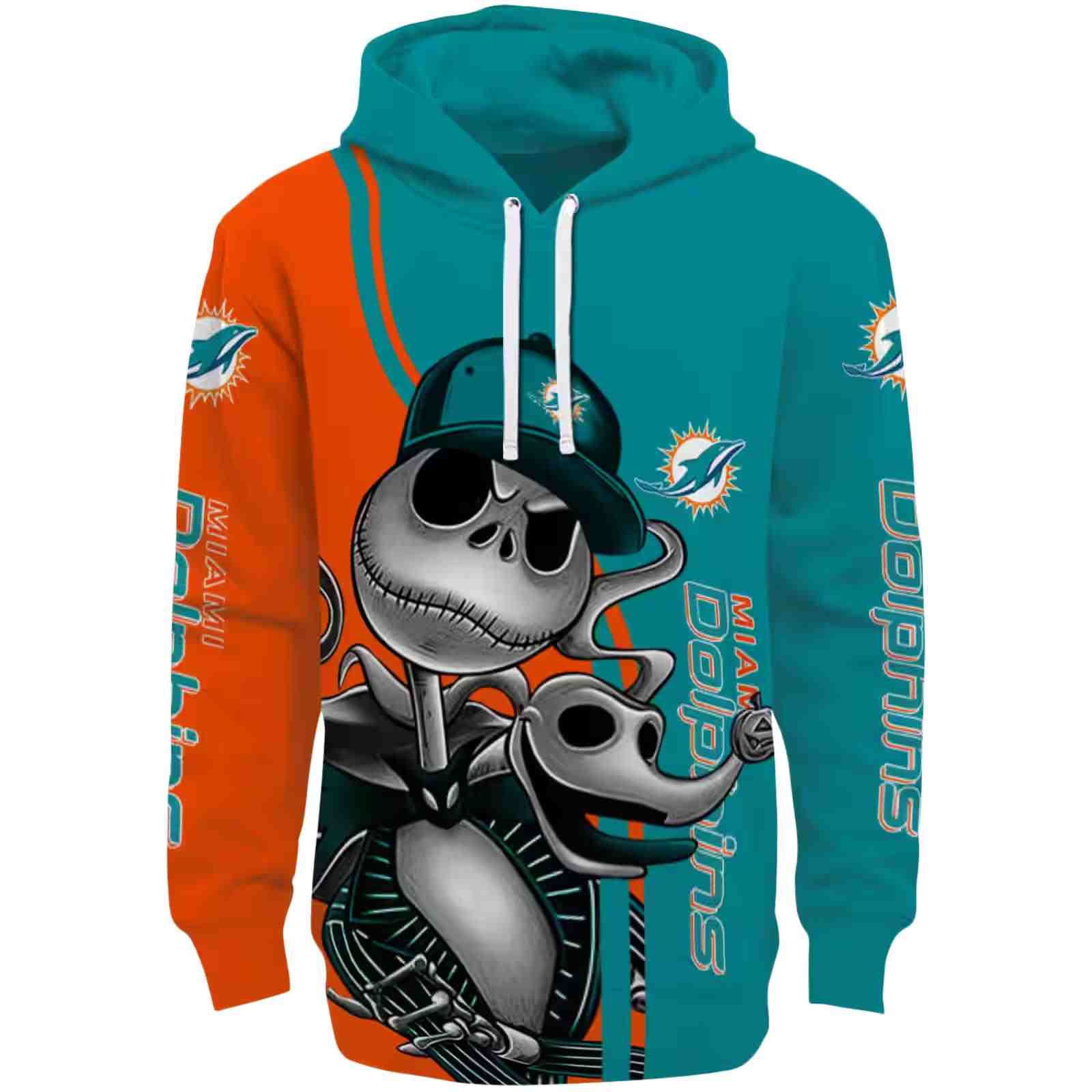 Miami Dolphins Jack Skellington Aqua Hoodie