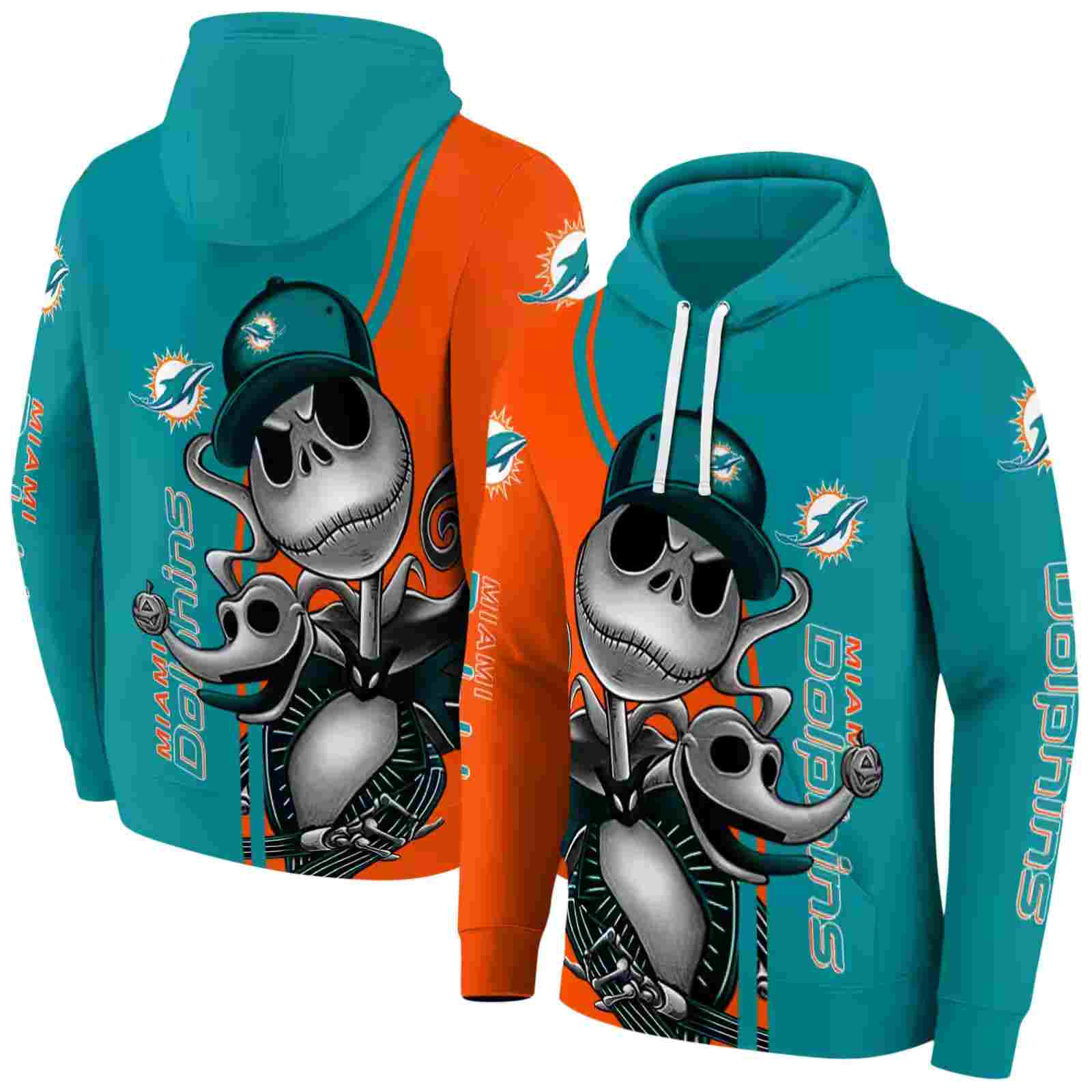 miami dolphins jack skellington aqua hoodie fashion forward