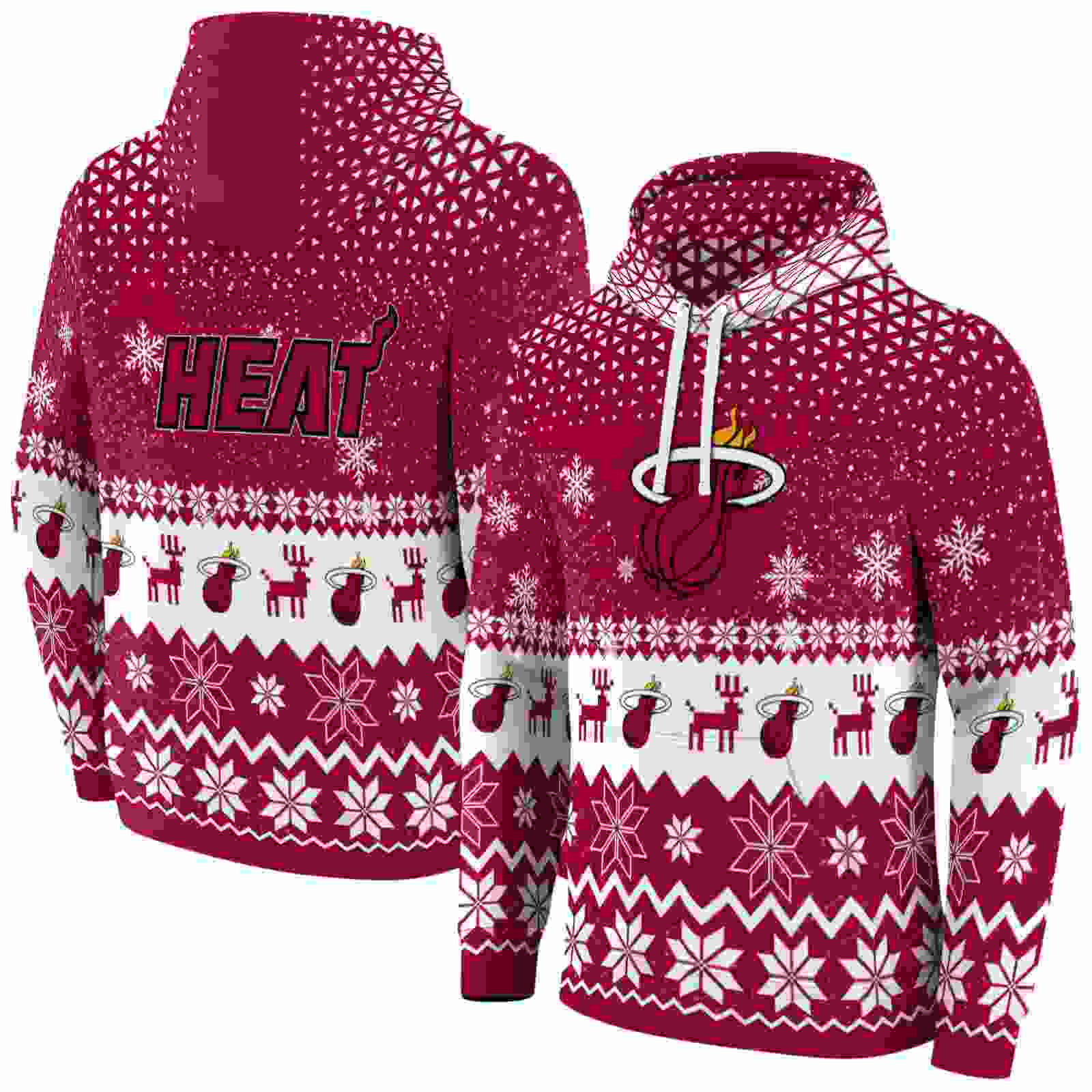 miami heat reindeer motif red hoodie fashion forward