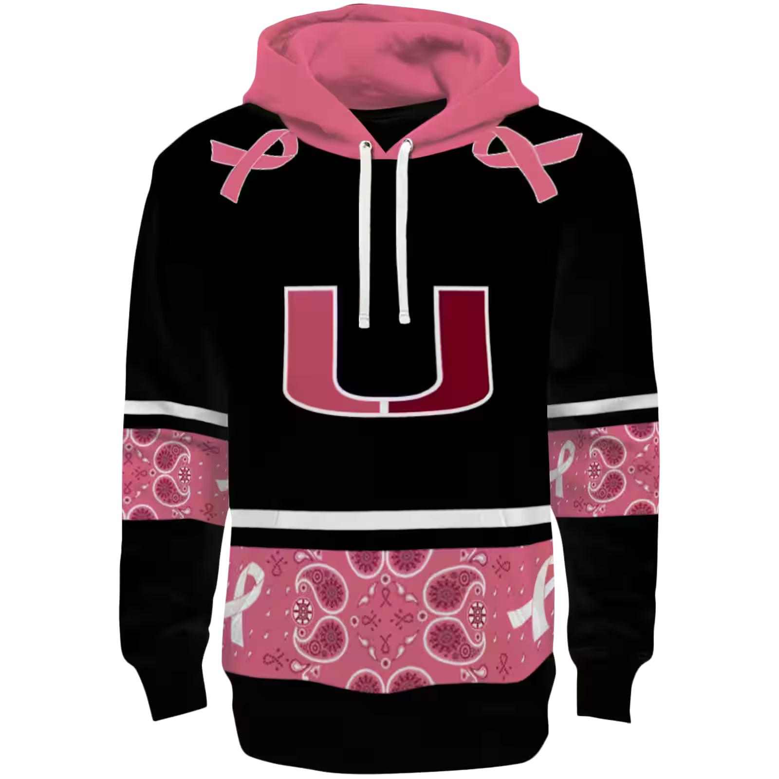 Miami Hurricanes Awareness Ribbon Black Pink Hoodie