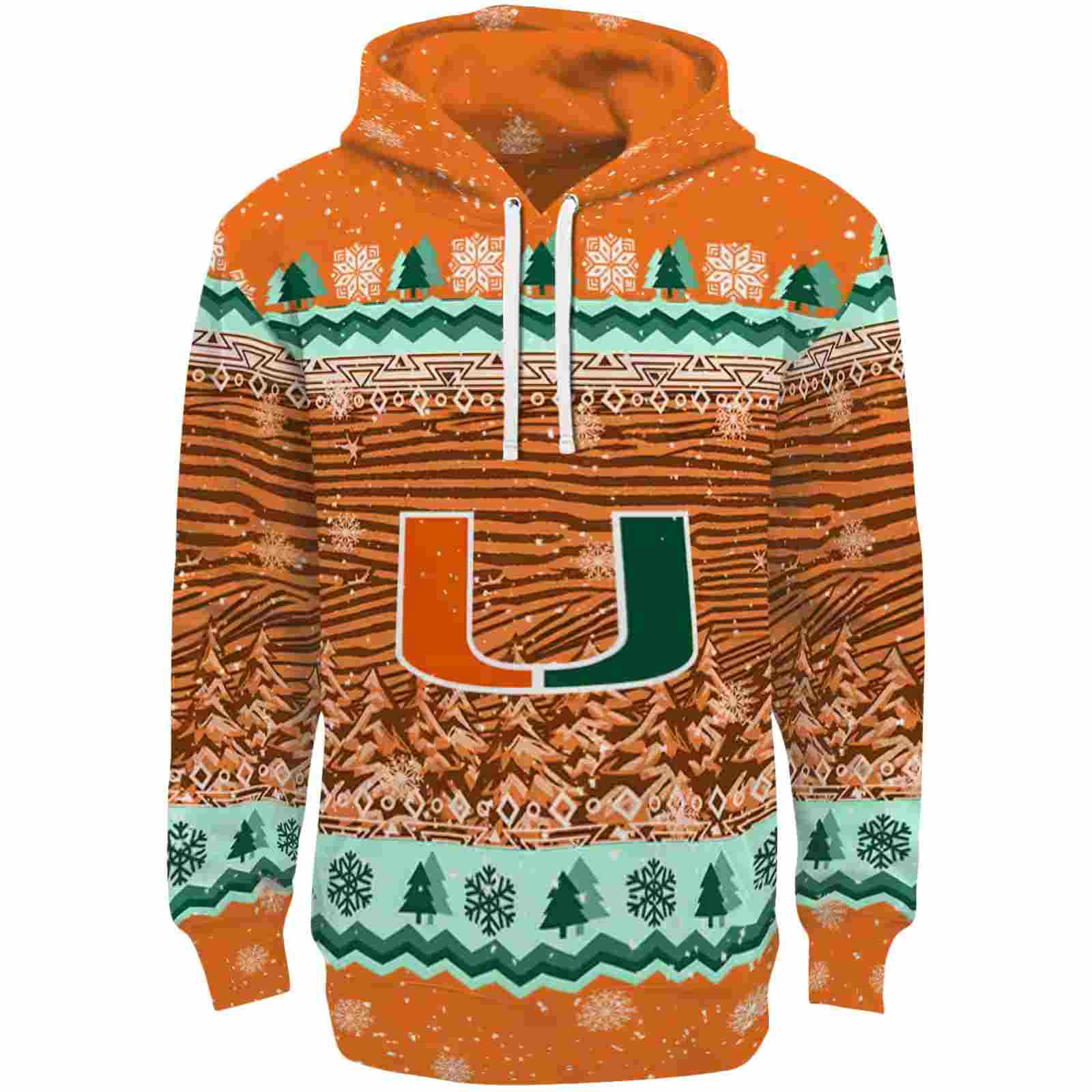 Miami Hurricanes Christmas Trees Orange Hoodie