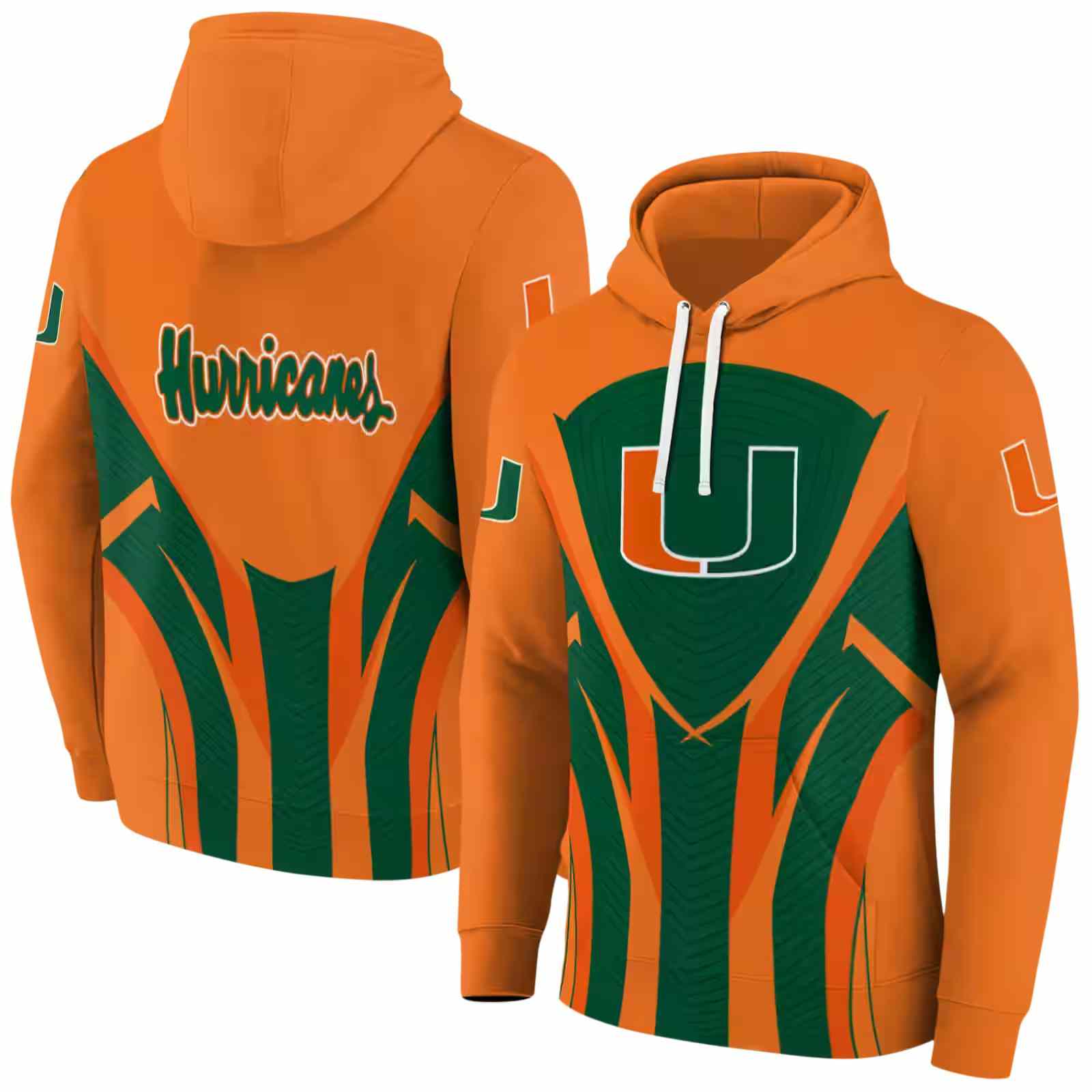 miami hurricanes concentric lines orange black hoodie fashion forward