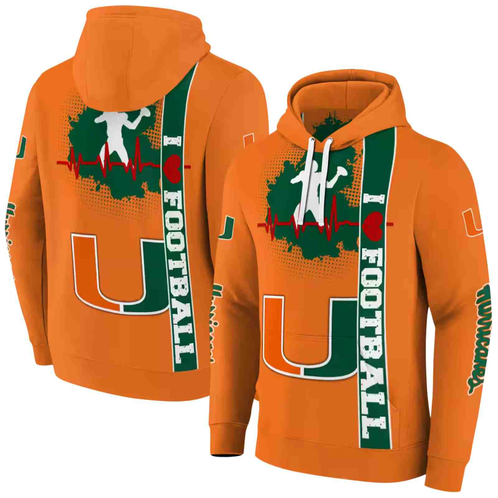 miami hurricanes football heartbeat orange hoodie fashion forward