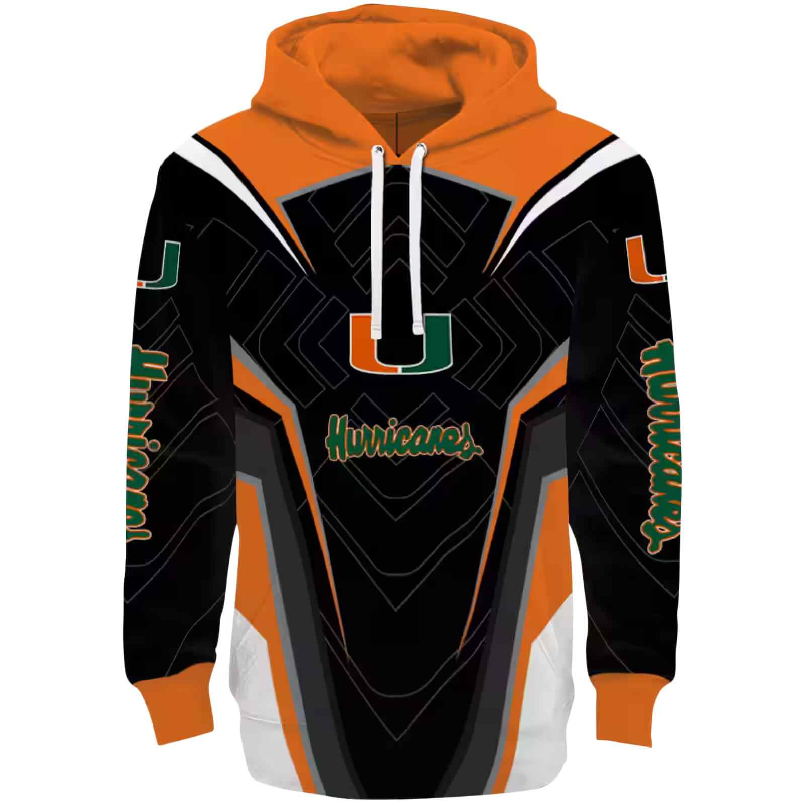 Miami Hurricanes Futuristic Pattern Orange Black Hoodie