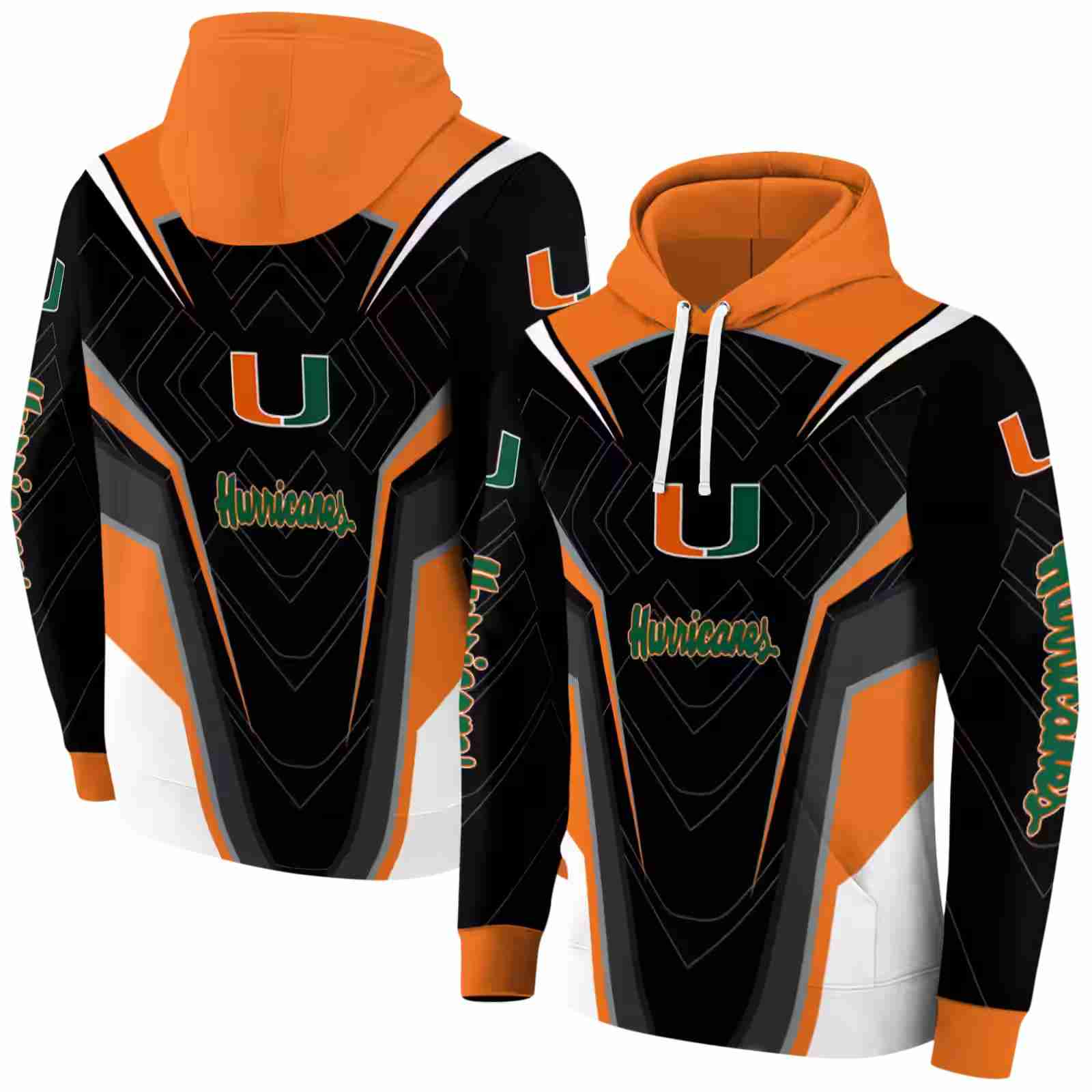 miami hurricanes futuristic pattern orange black hoodie fashion forward