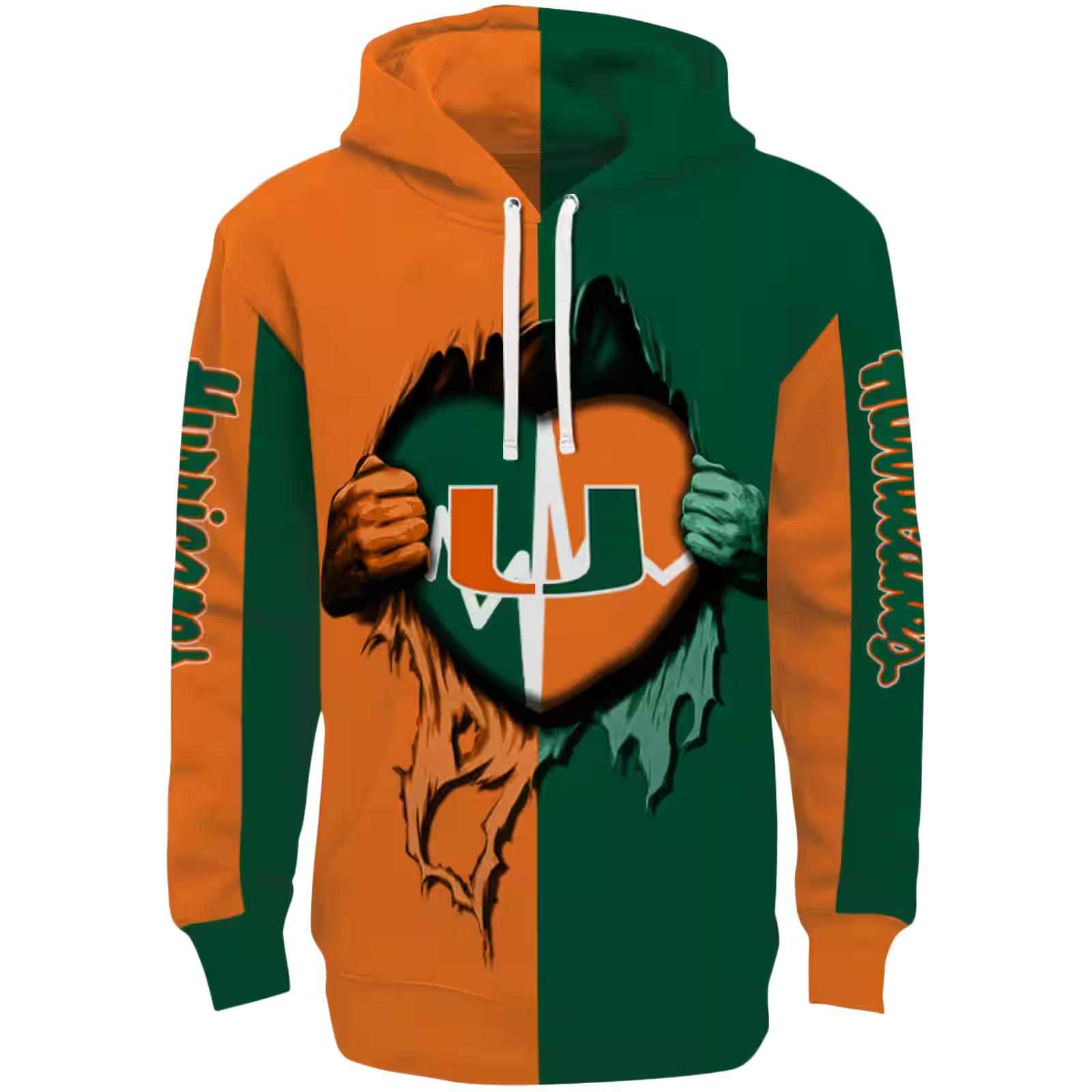 Miami Hurricanes Heartbeat Graphic Orange Hoodie