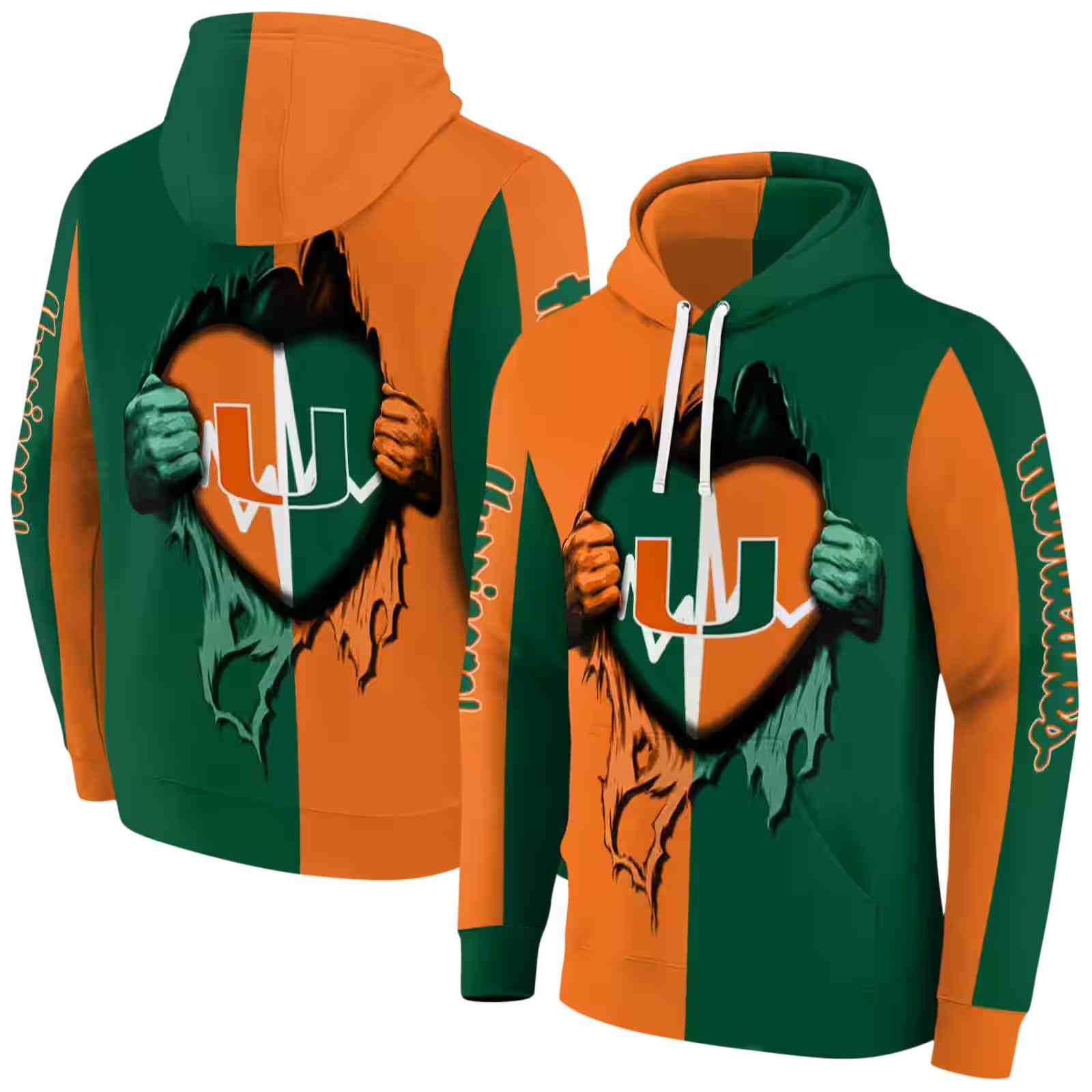 miami hurricanes heartbeat graphic orange hoodie fashion forward