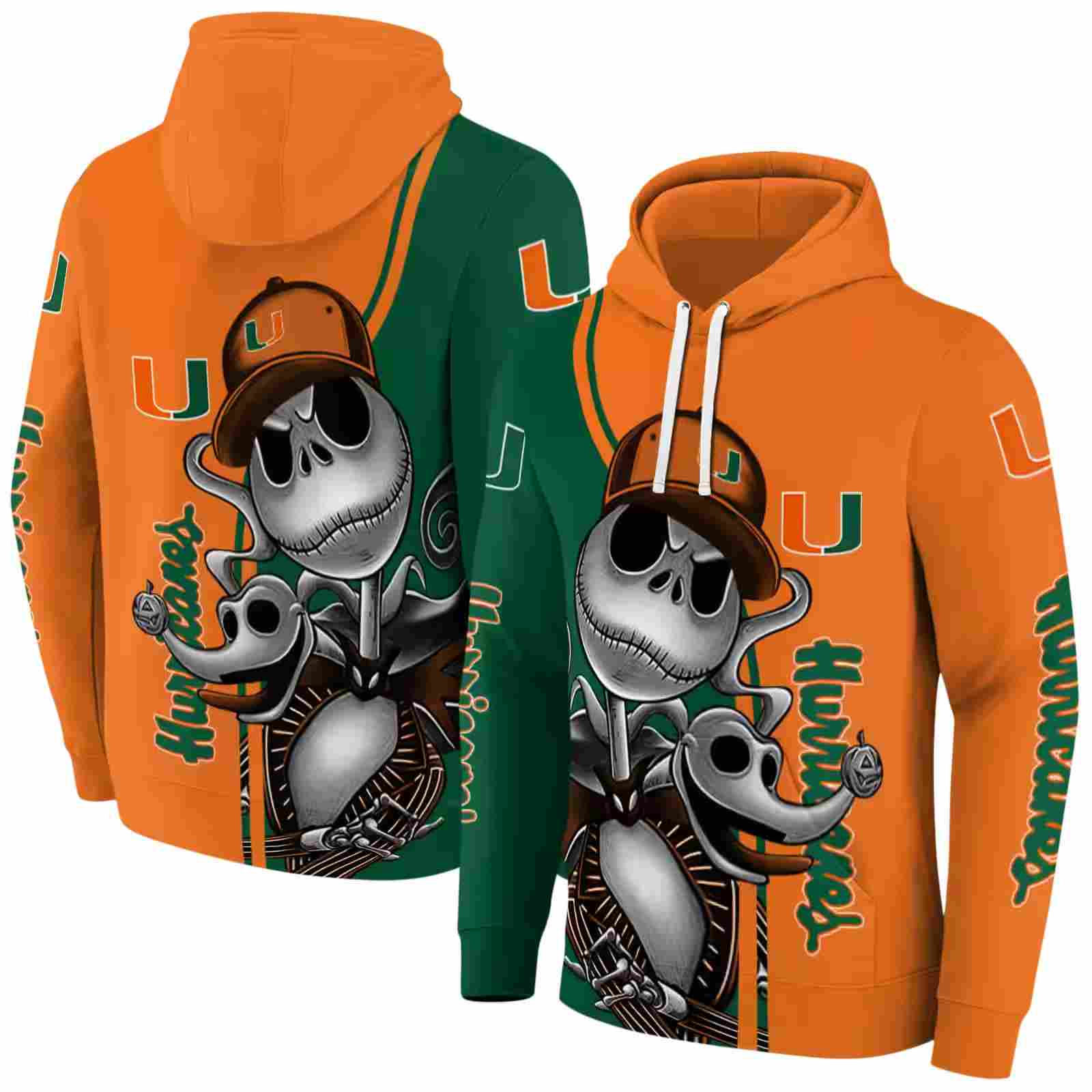 miami hurricanes jack skellington orange hoodie fashion forward