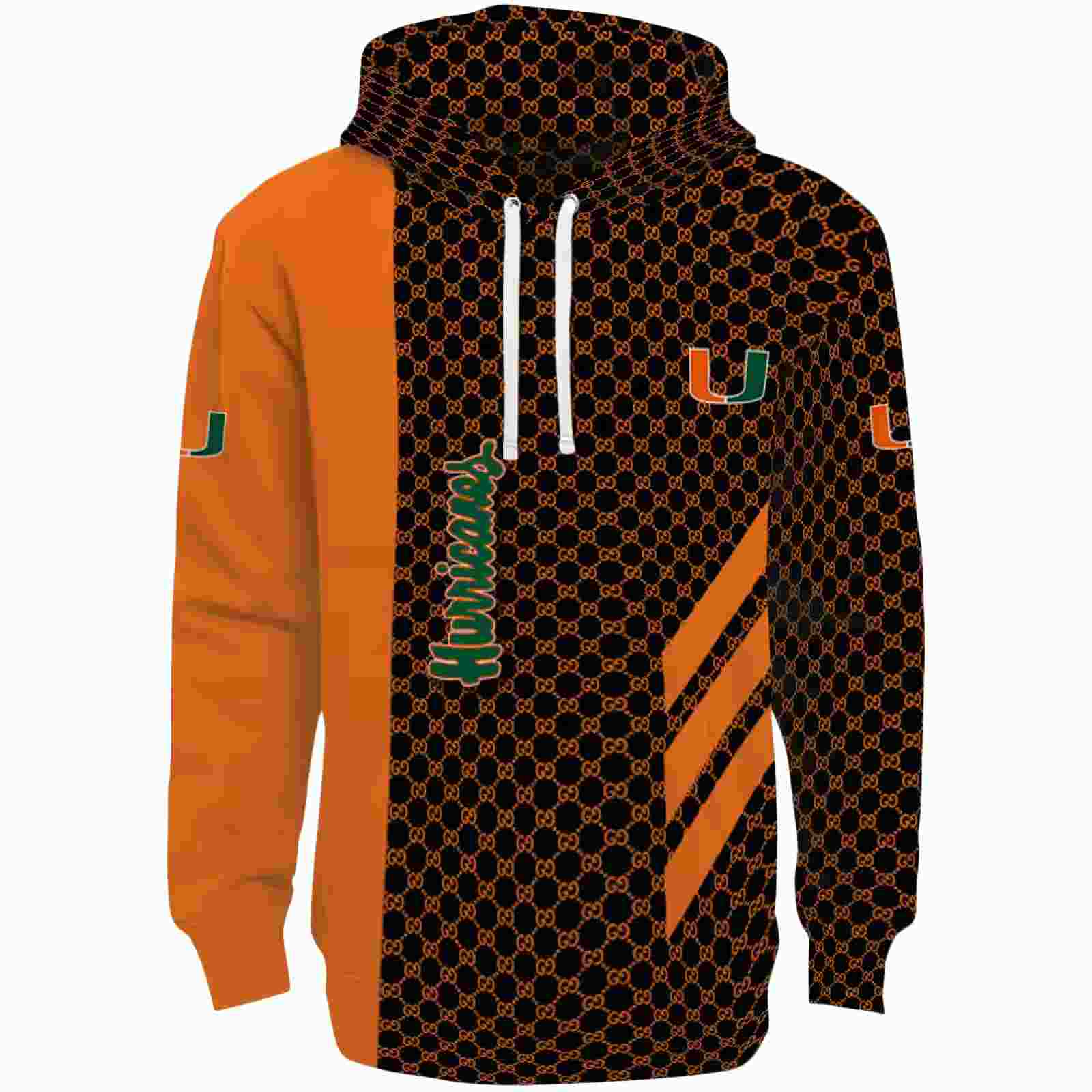 Miami Hurricanes Monogram Pattern Orange Hoodie