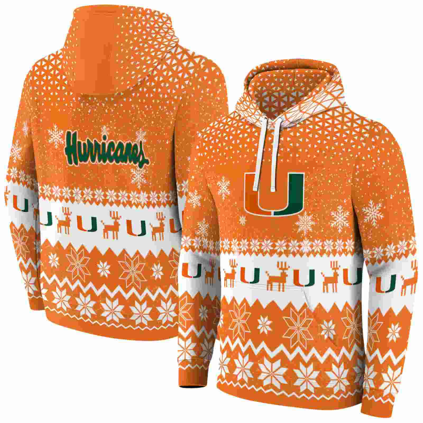 miami hurricanes reindeer motif orange hoodie fashion forward