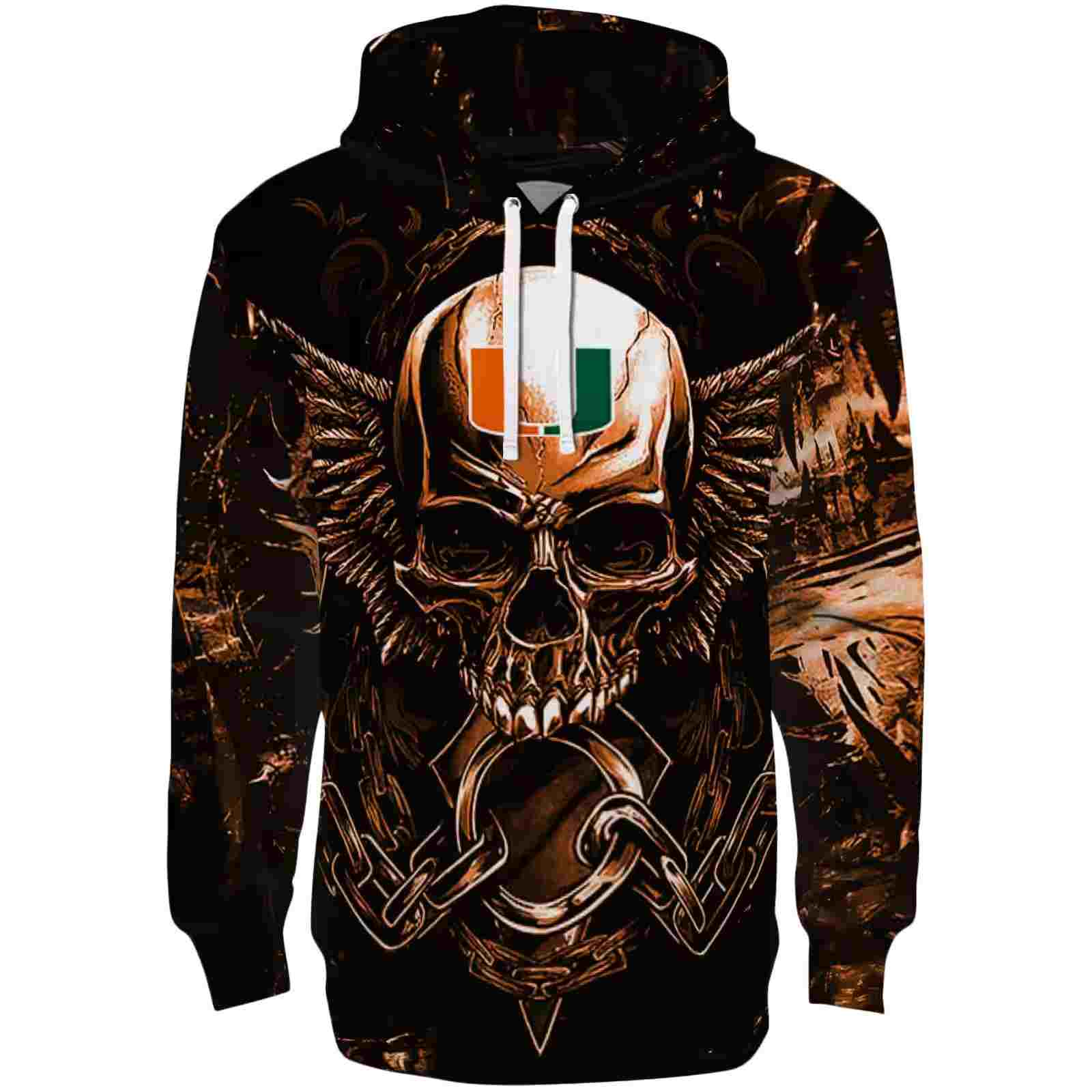 Miami Hurricanes Skull Artwork Orange Black Hoodie