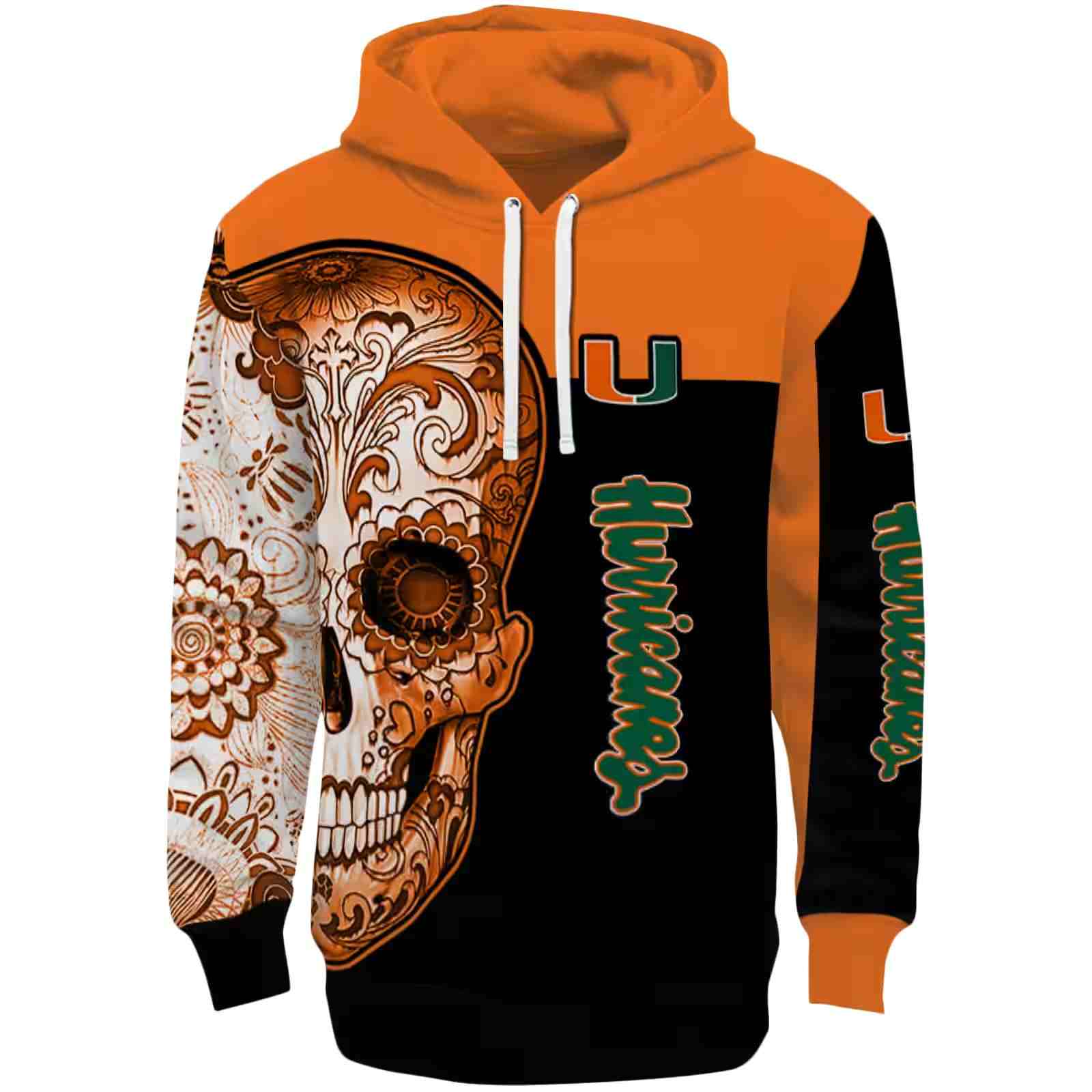 Miami Hurricanes Sugar Skull Orange Black Hoodie