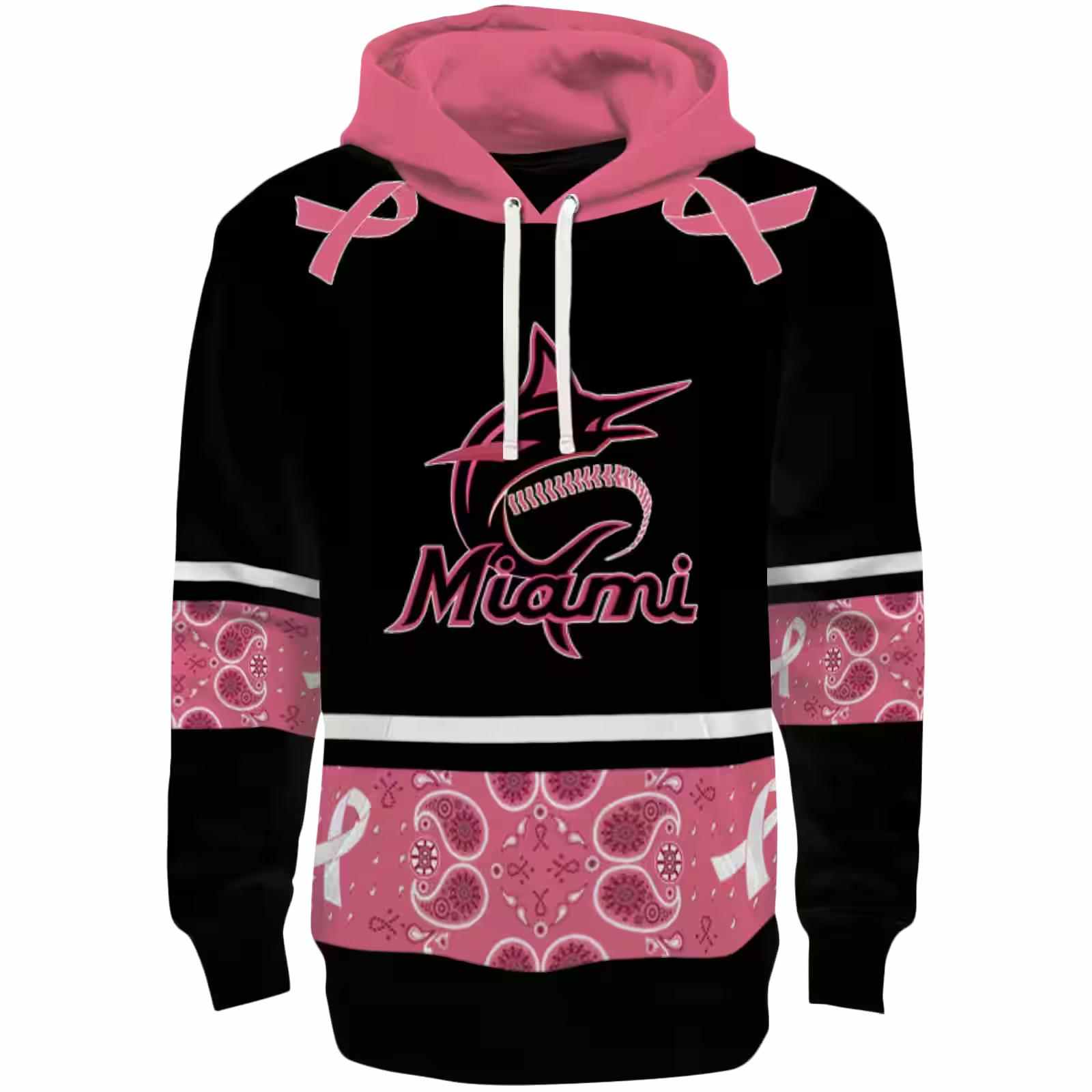 Miami Marlins Awareness Ribbon Black Pink Hoodie