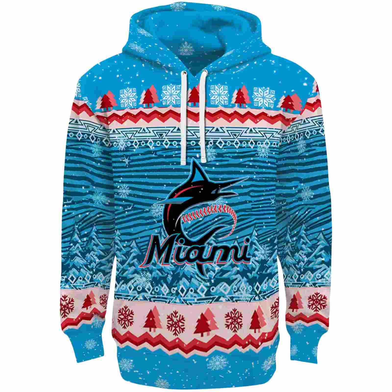 Miami Marlins Christmas Trees Blue Hoodie