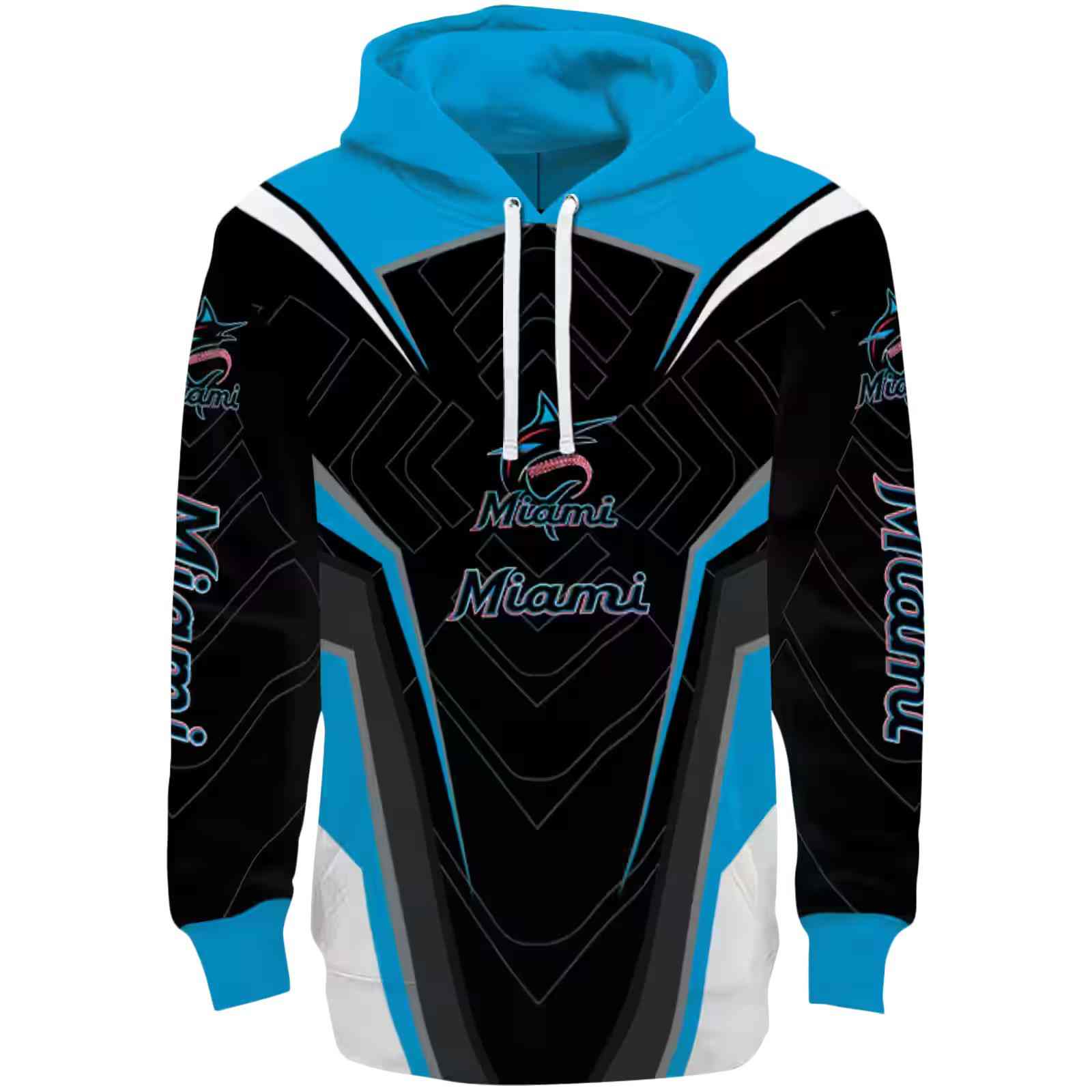 Miami Marlins Futuristic Pattern Blue Black Hoodie