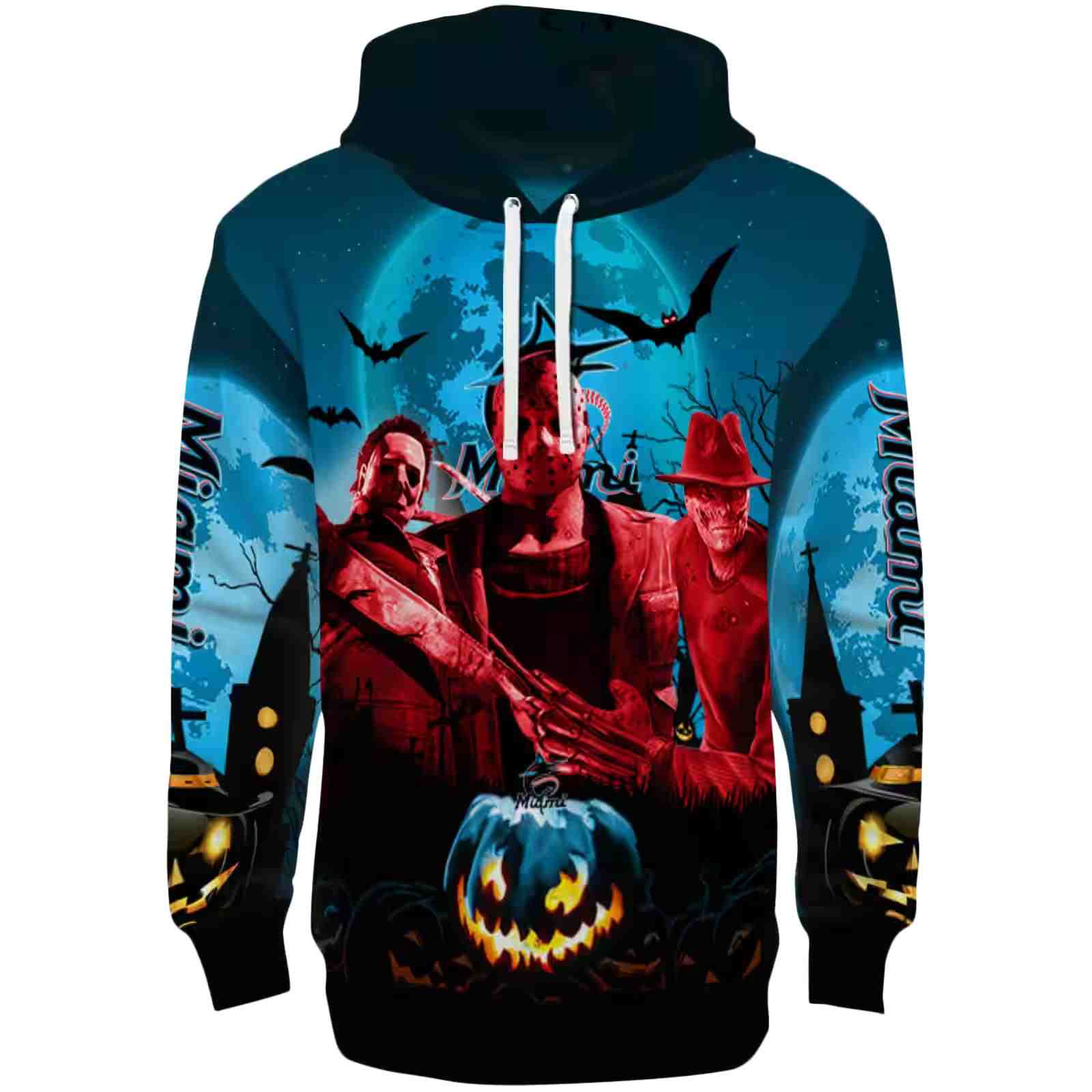 Miami Marlins Halloween Vibes Blue Black Hoodie