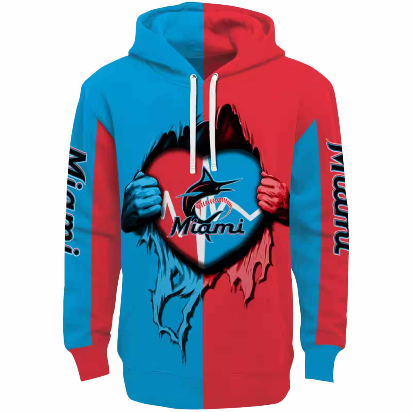 Miami Marlins Heartbeat Graphic Blue Hoodie