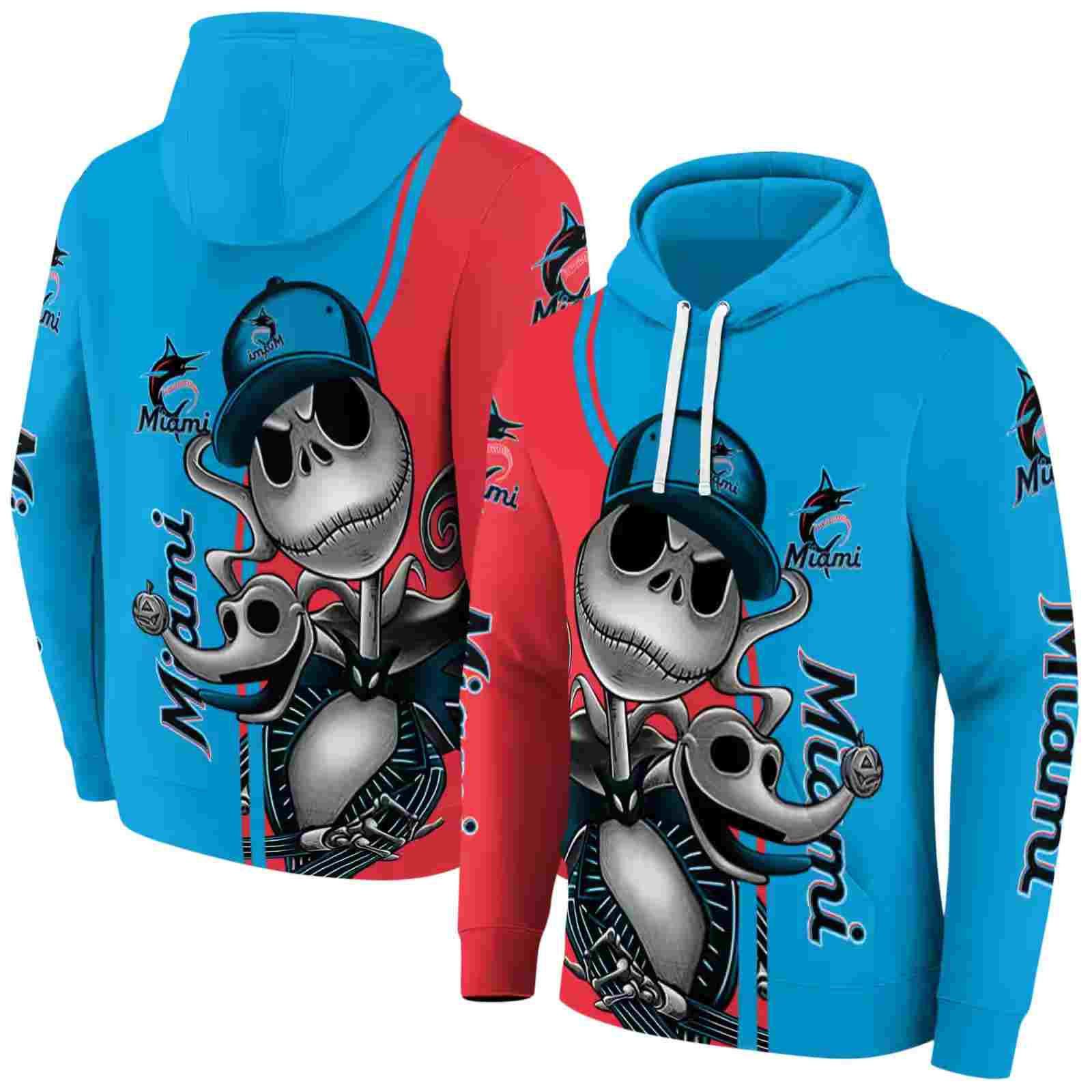 miami marlins jack skellington blue hoodie fashion forward