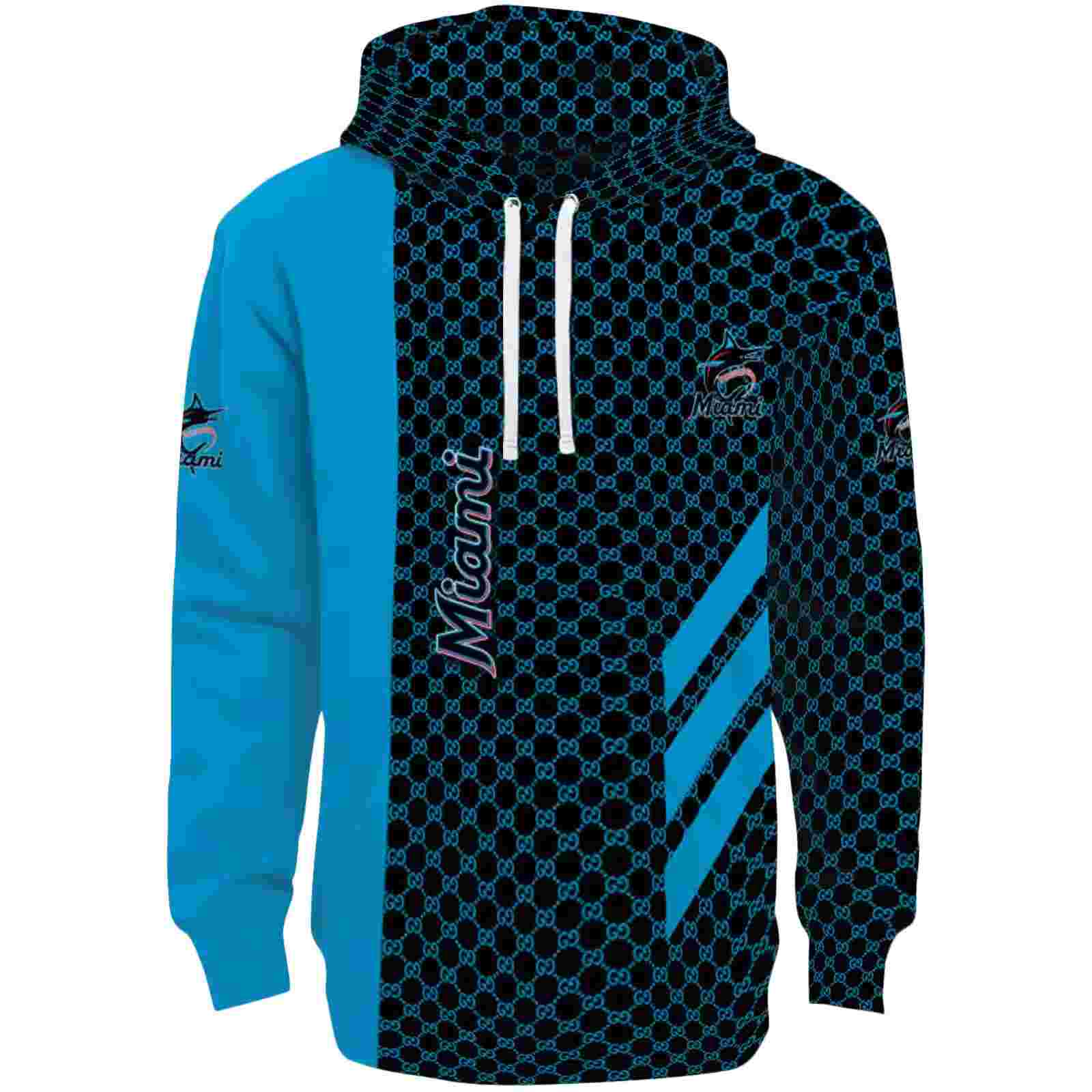 Miami Marlins Monogram Pattern Blue Hoodie