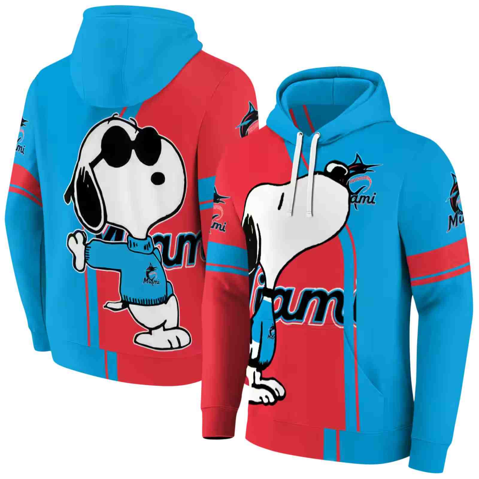 miami marlins playful snoopy blue hoodie fashion forward