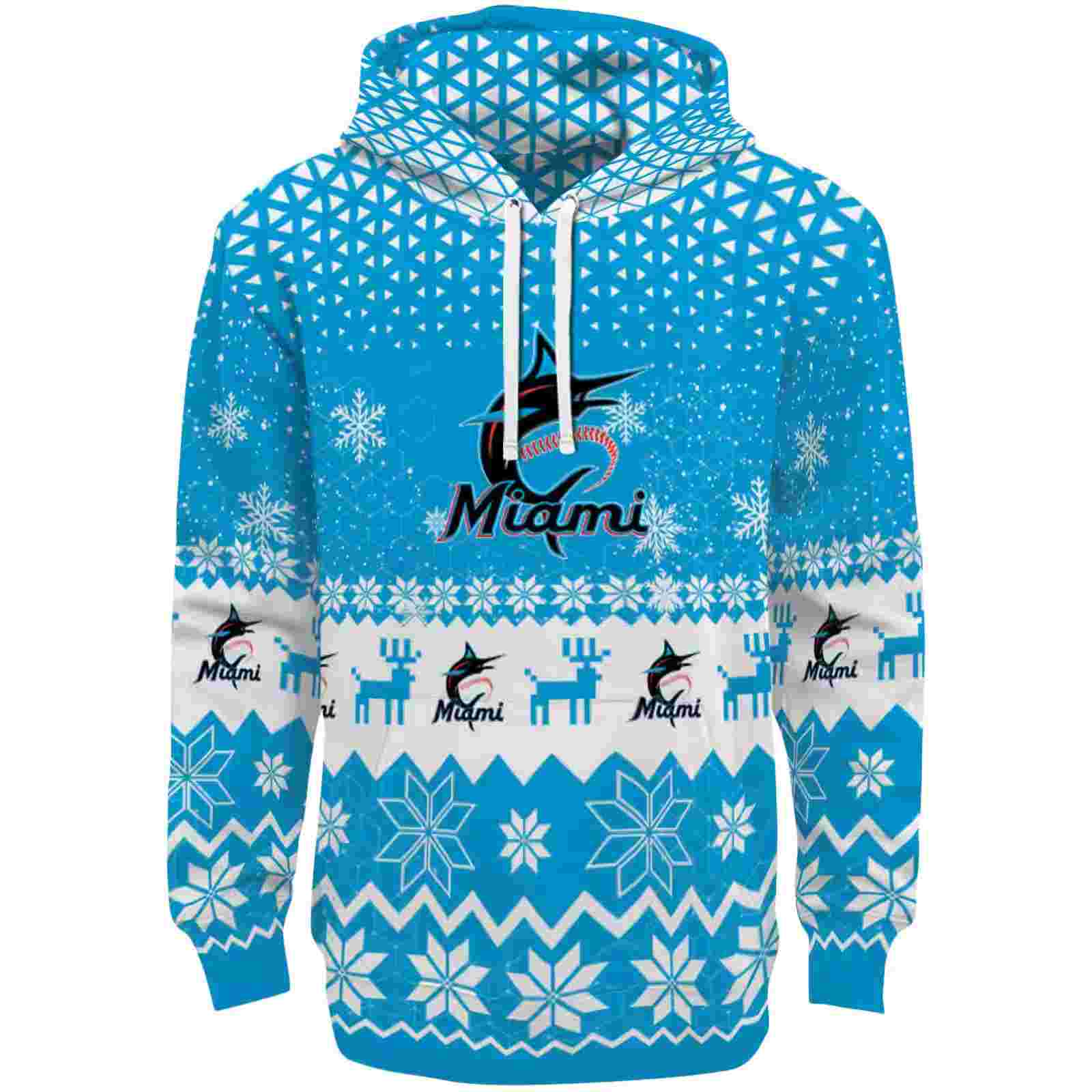 Miami Marlins Reindeer Motif Blue Hoodie