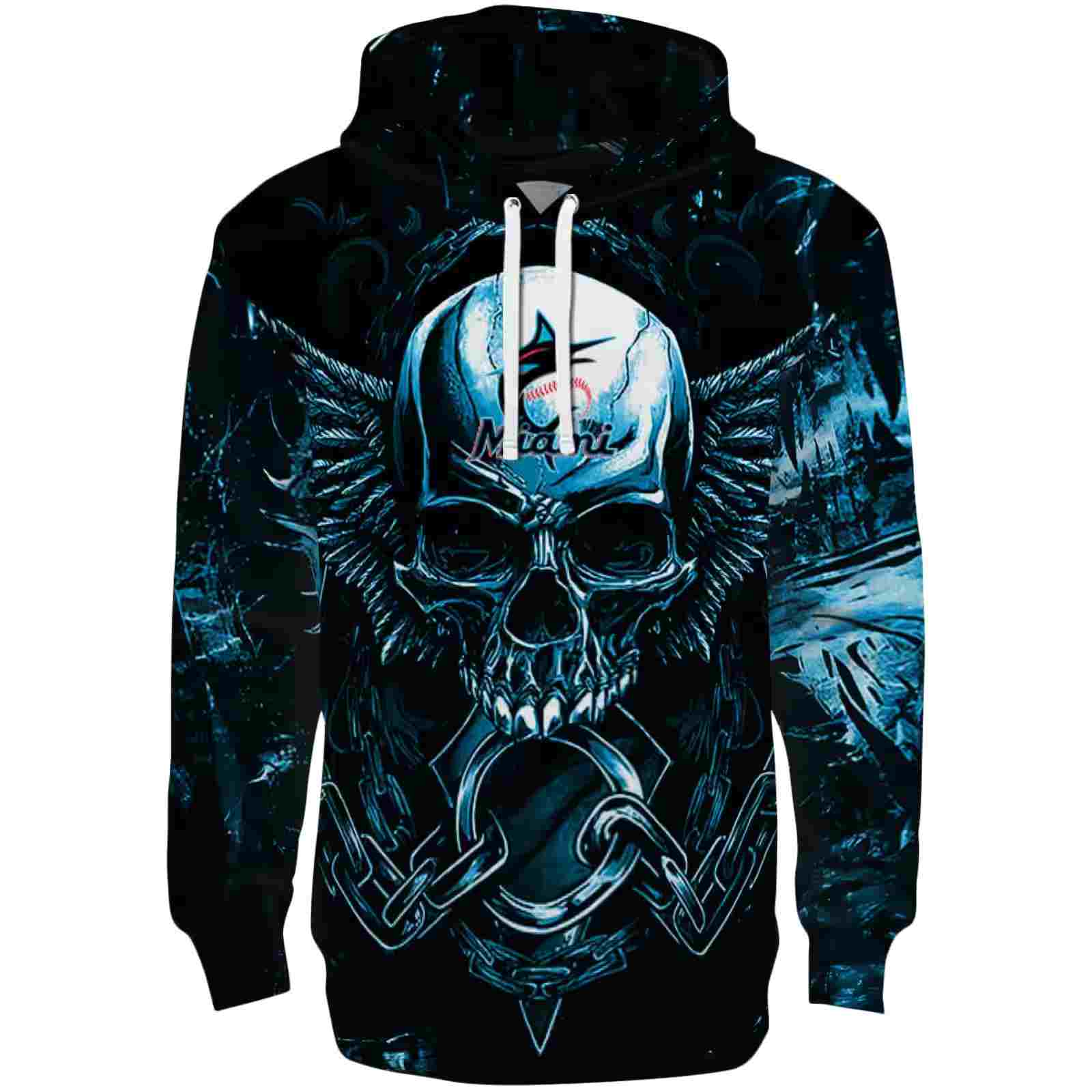 Miami Marlins Skull Artwork Blue Black Hoodie