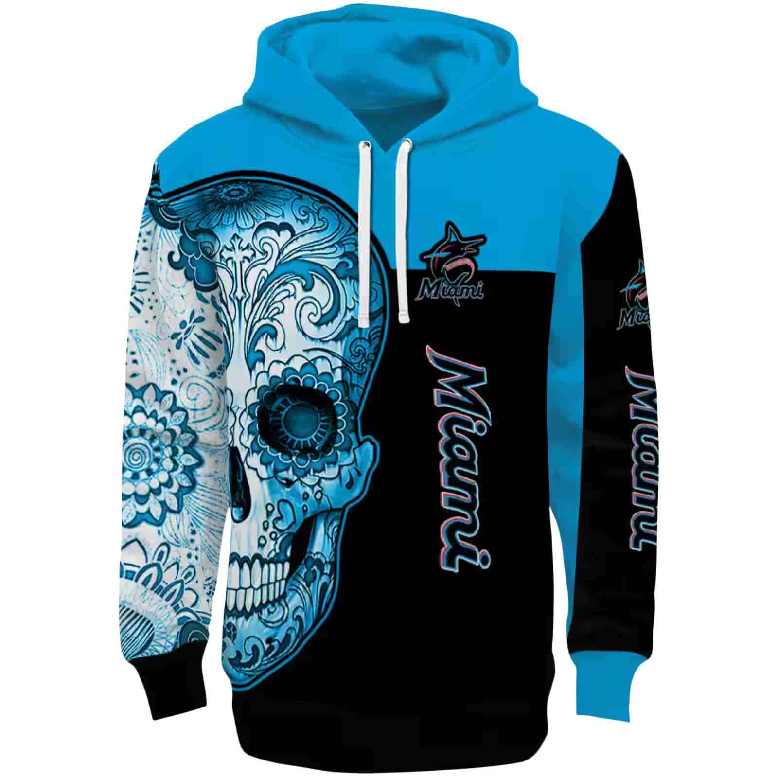 Miami Marlins Sugar Skull Blue Black Hoodie