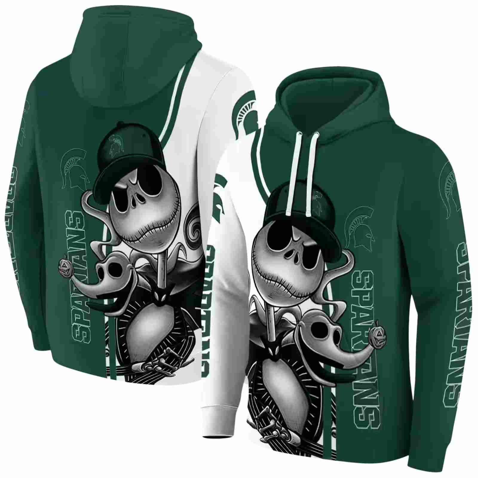 michigan state spartans jack skellington green hoodie fashion forward