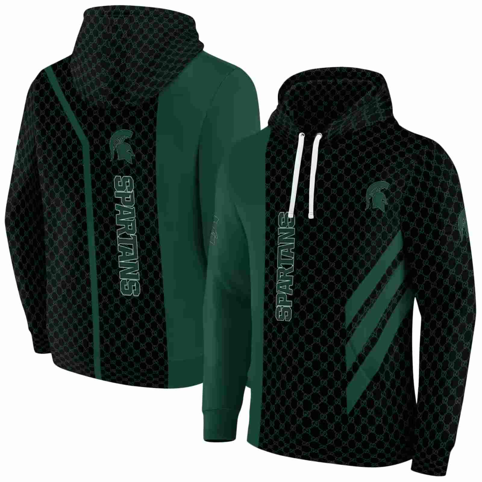 michigan state spartans monogram pattern green hoodie fashion forward