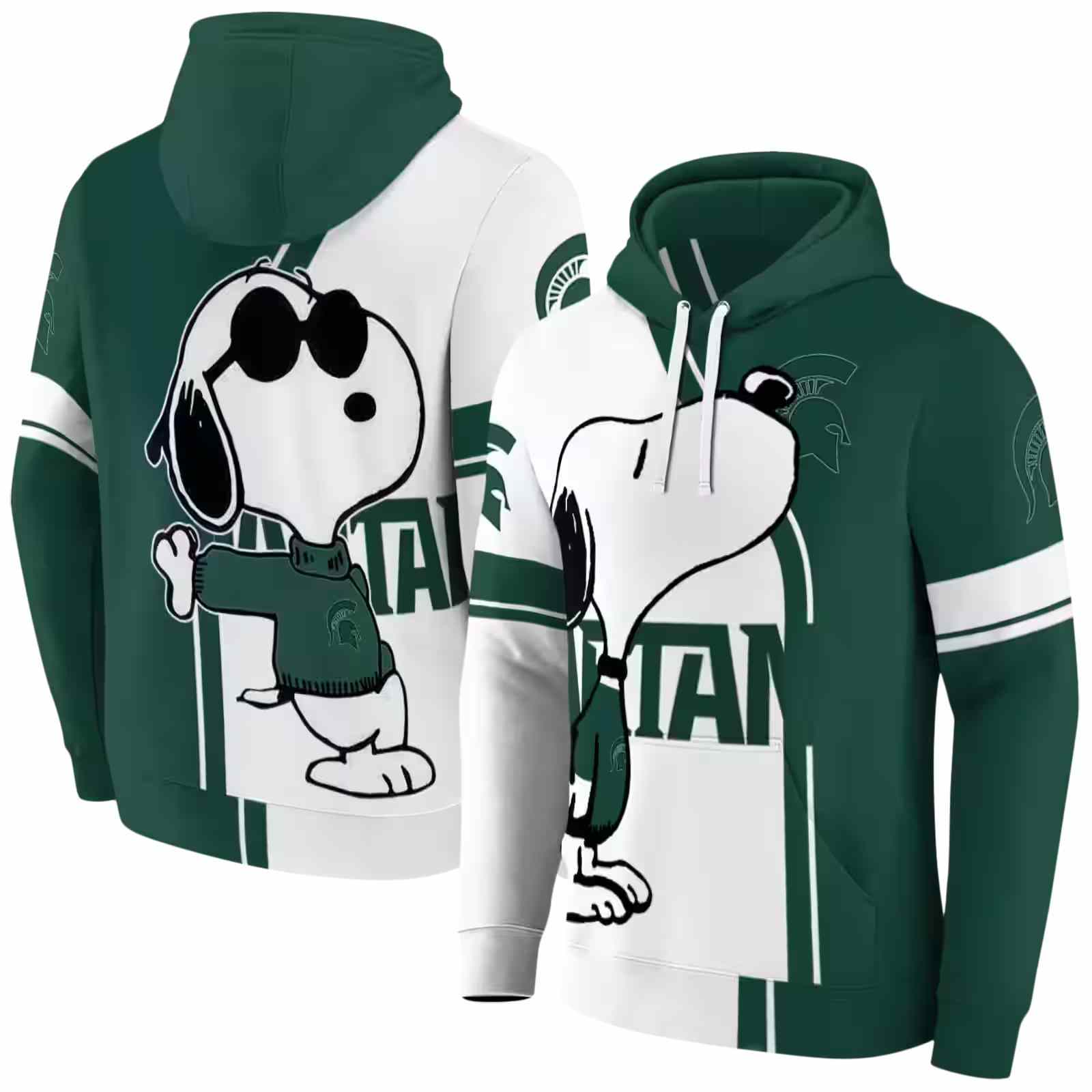 michigan state spartans playful snoopy green hoodie fashion forward