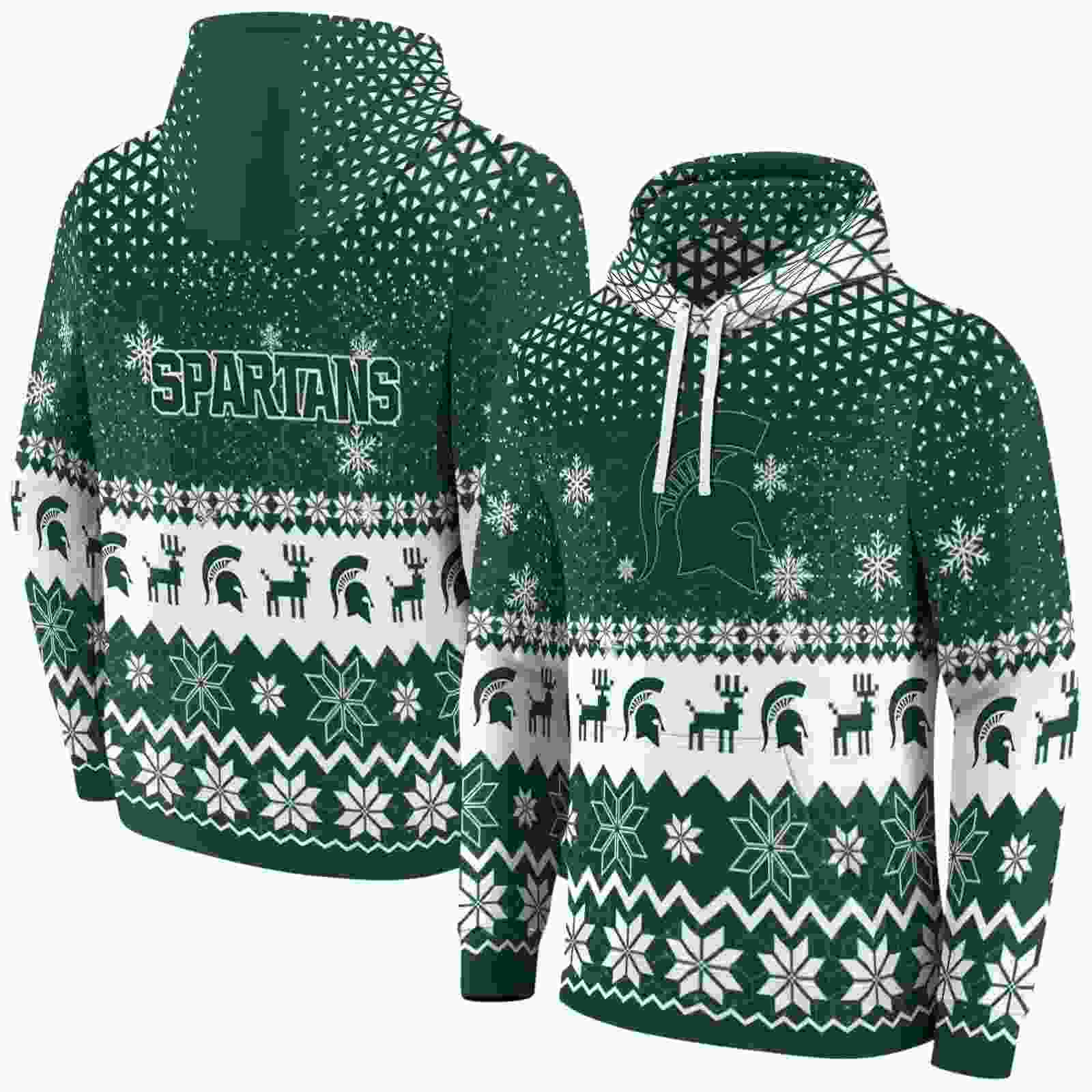 michigan state spartans reindeer motif green hoodie fashion forward