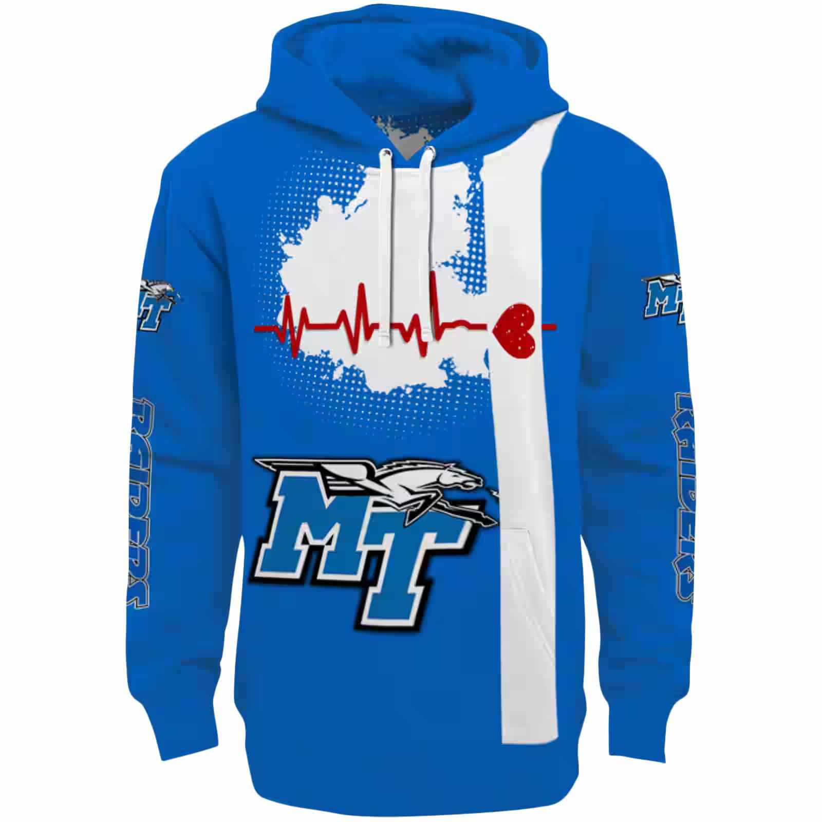 Middle Tennessee Blue Raiders Football Heartbeat Blue Hoodie