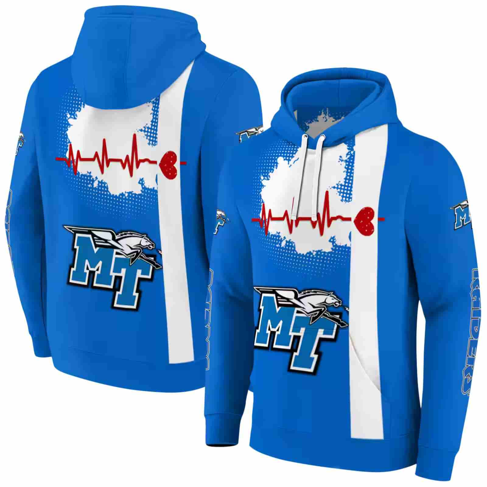 middle tennessee blue raiders football heartbeat blue hoodie fashion forward