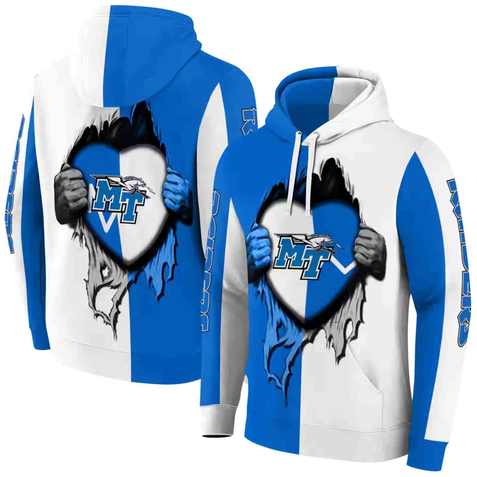 middle tennessee blue raiders heartbeat graphic blue hoodie fashion forward