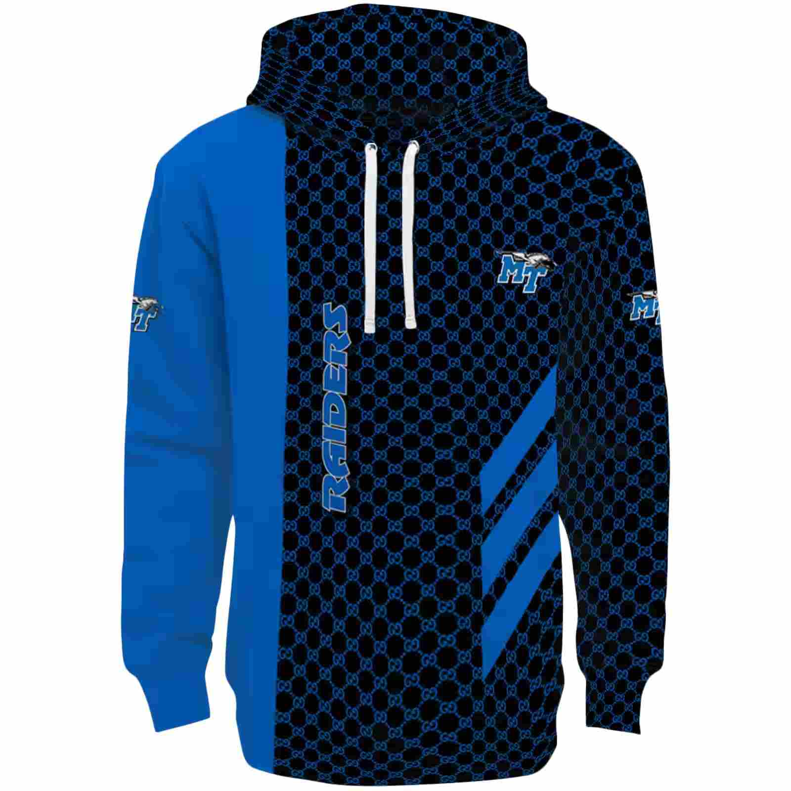 Middle Tennessee Blue Raiders Monogram Pattern Blue Hoodie