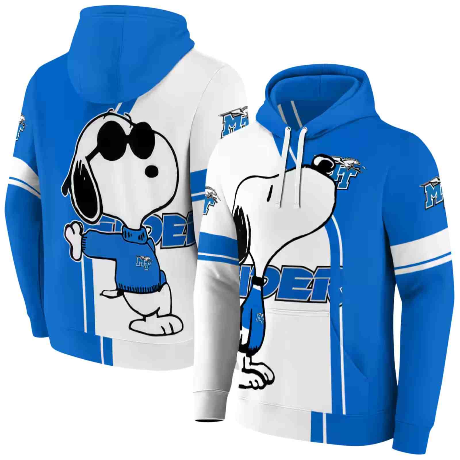 middle tennessee blue raiders playful snoopy blue hoodie fashion forward