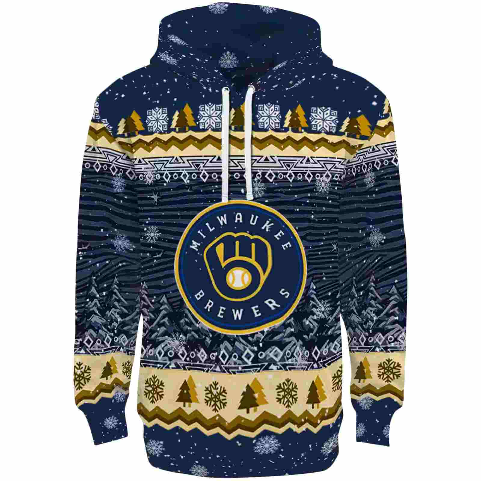 Milwaukee Brewers Christmas Trees Navy Blue Hoodie