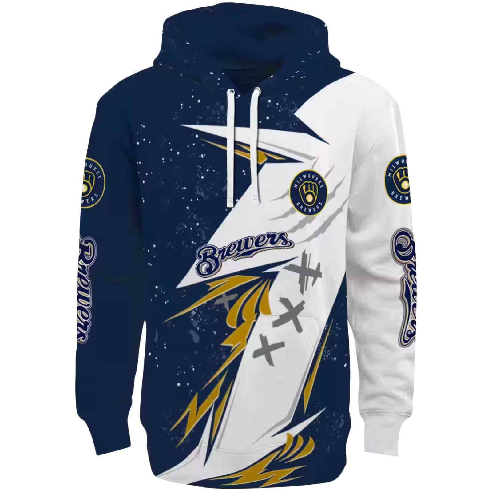 Milwaukee Brewers Dynamic Slash Navy Blue White Hoodie