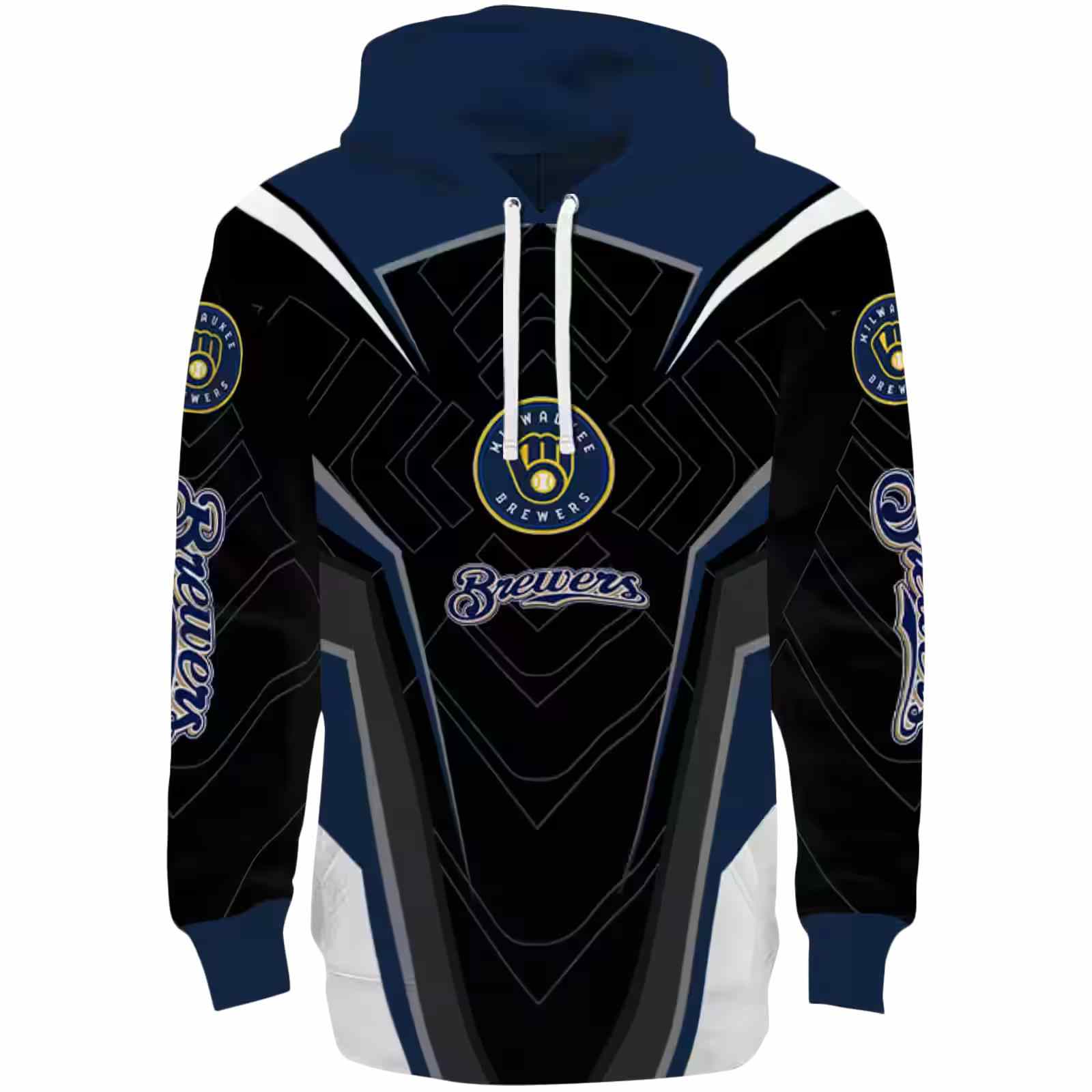 Milwaukee Brewers Futuristic Pattern Navy Blue Black Hoodie