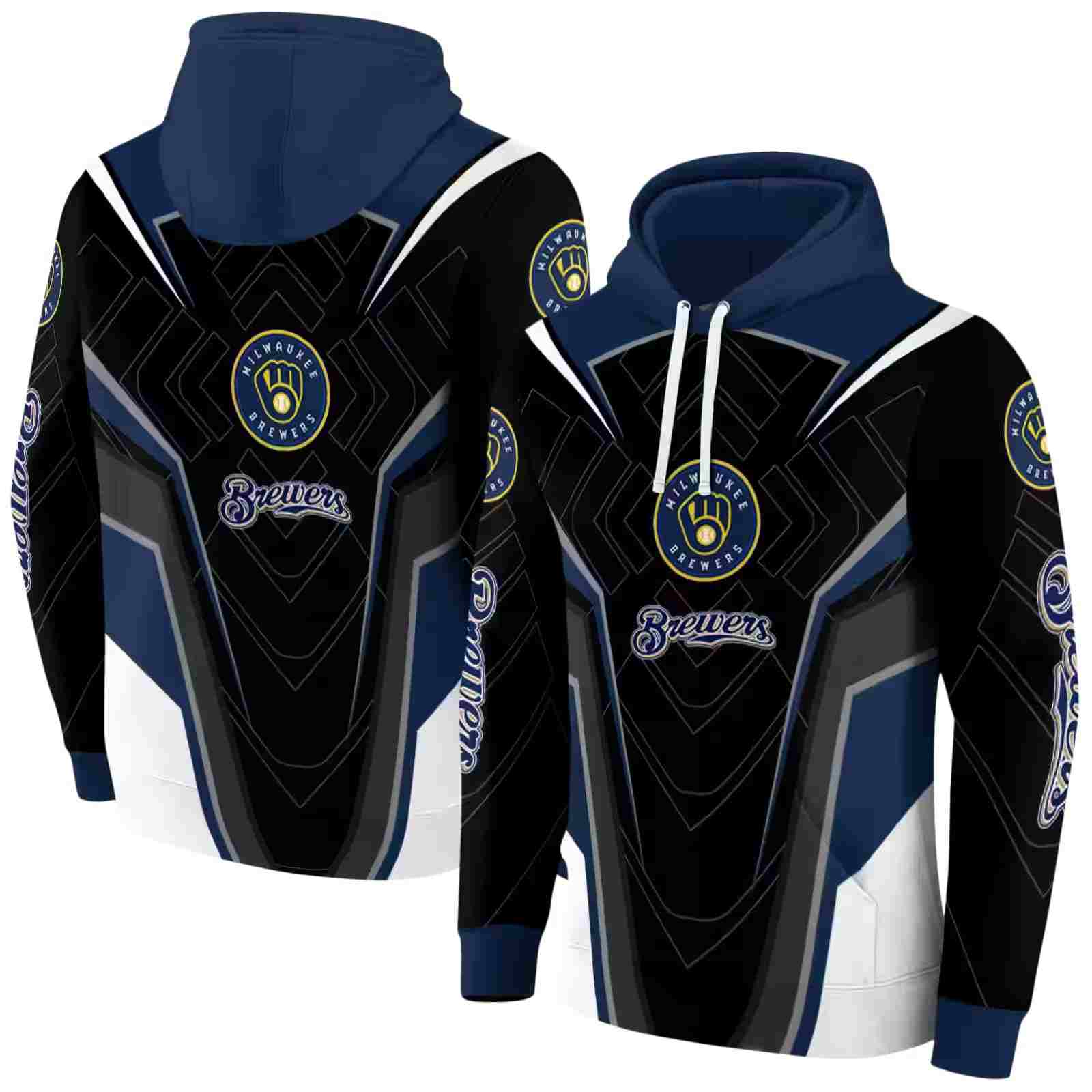 milwaukee brewers futuristic pattern navy blue black hoodie fashion forward