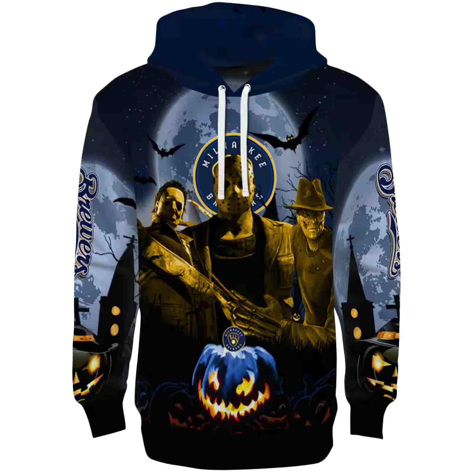 Milwaukee Brewers Halloween Vibes Navy Blue Black Hoodie