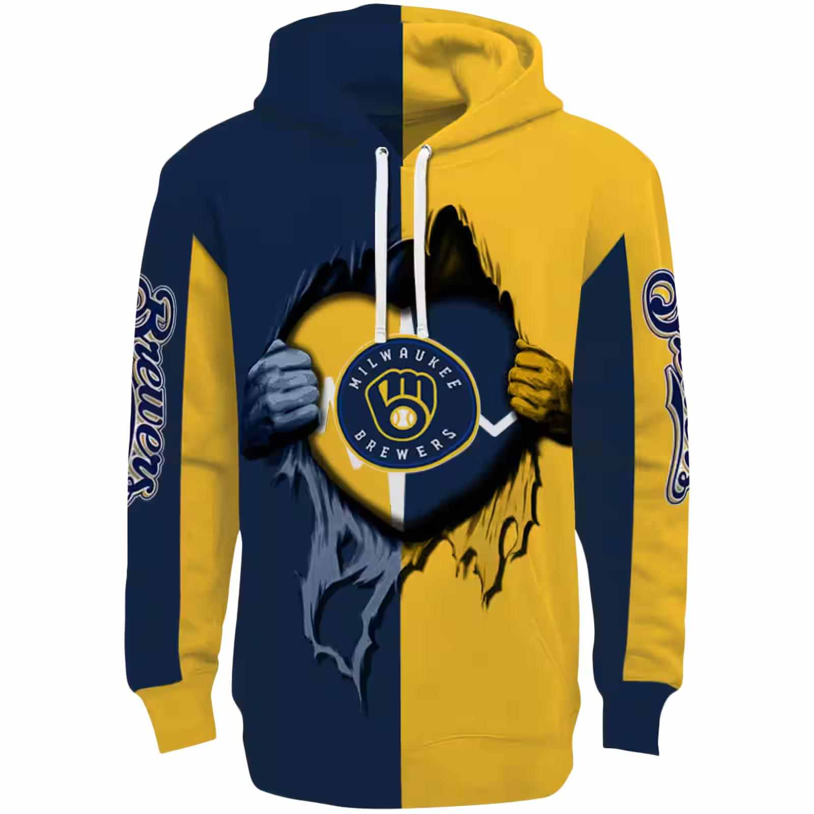 Milwaukee Brewers Heartbeat Graphic Navy Blue Hoodie