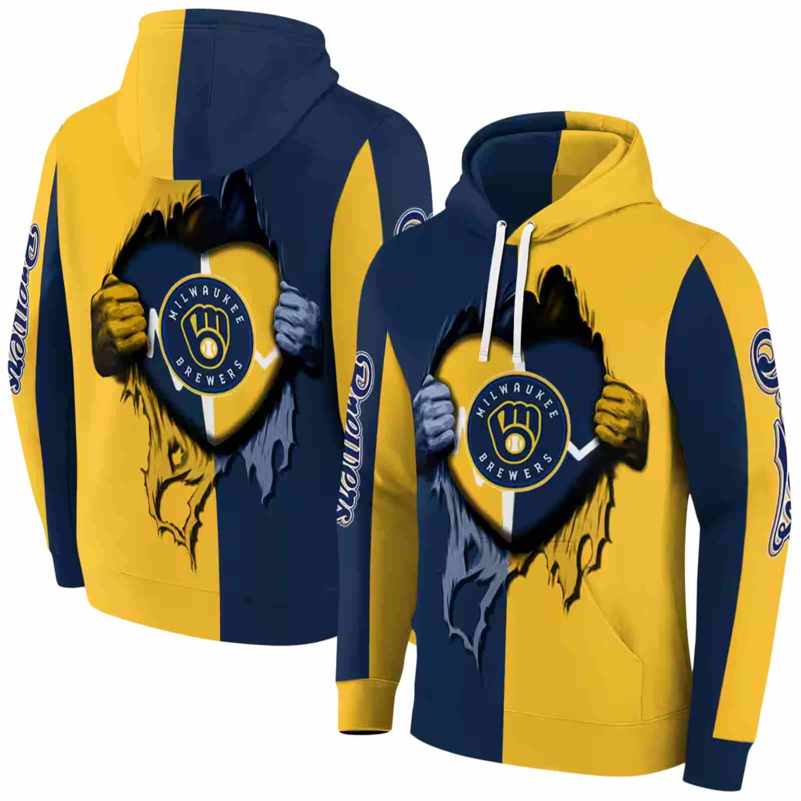 milwaukee brewers heartbeat graphic navy blue hoodie fashion forward